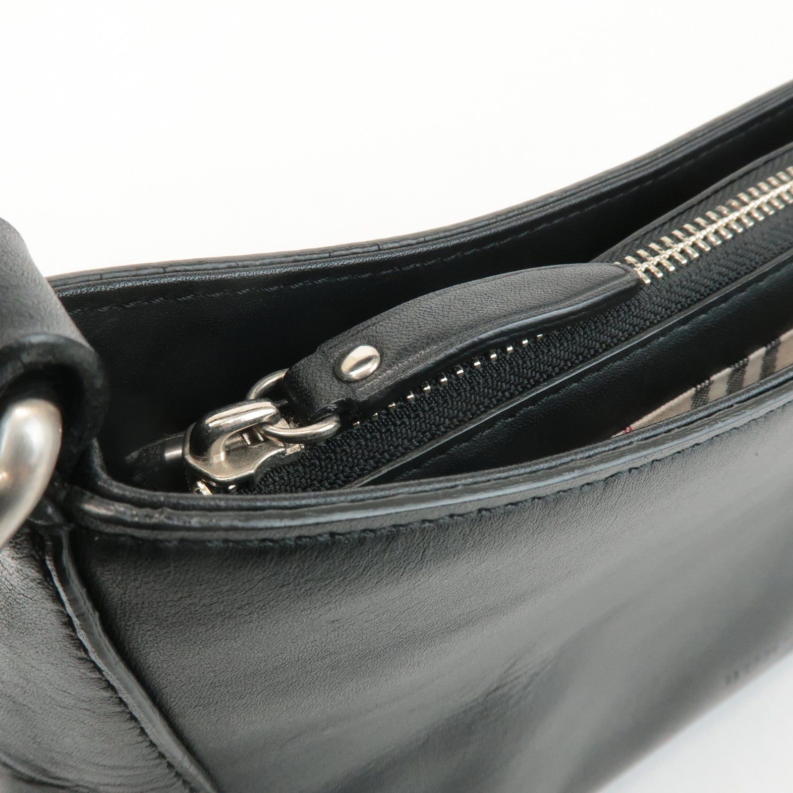 BURBERRY Leather Shoulder Bag Hand Bag Black Silver Hardware