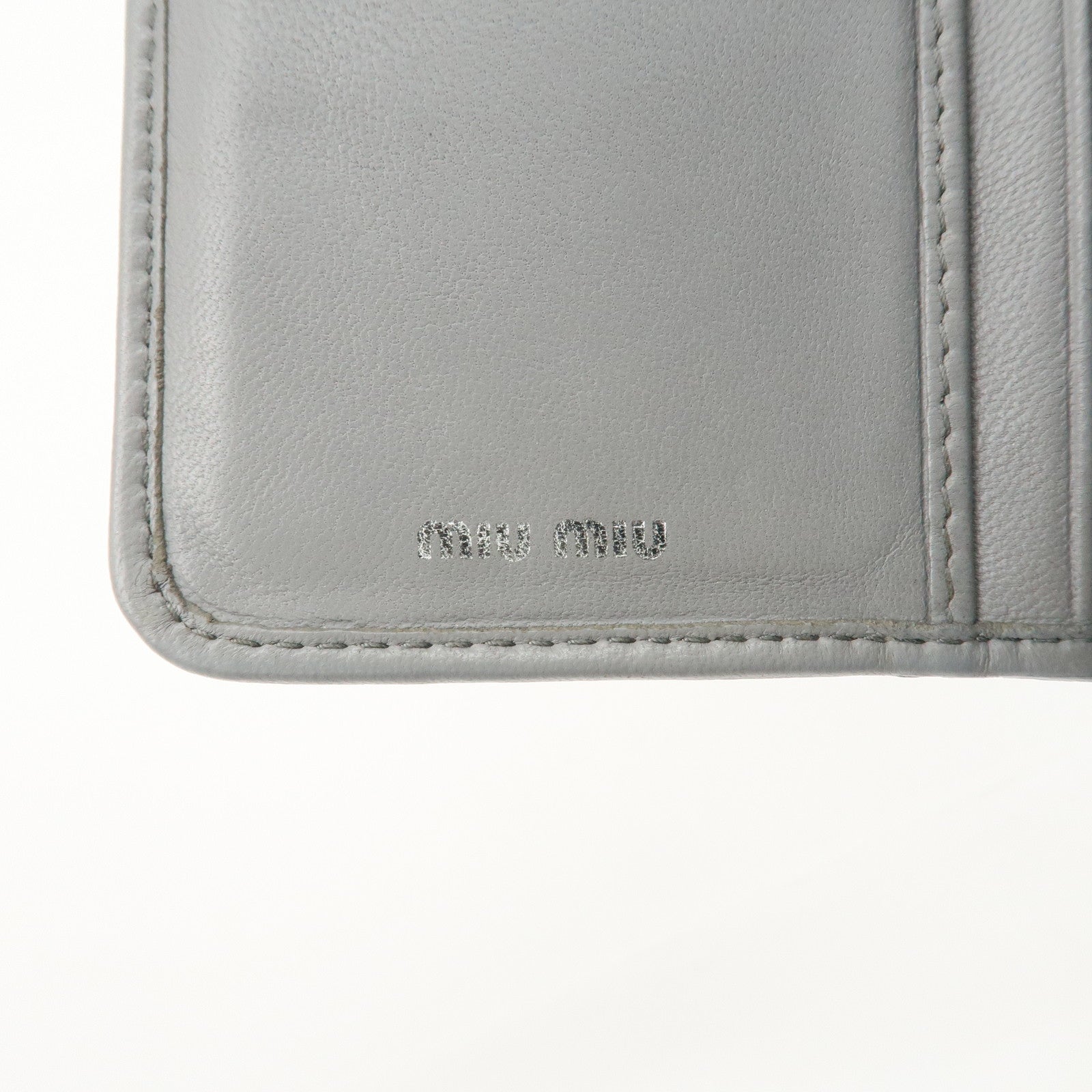 MIU MIU Matelasse Leather Bijoux Studs Tri-fold Wallet Gray