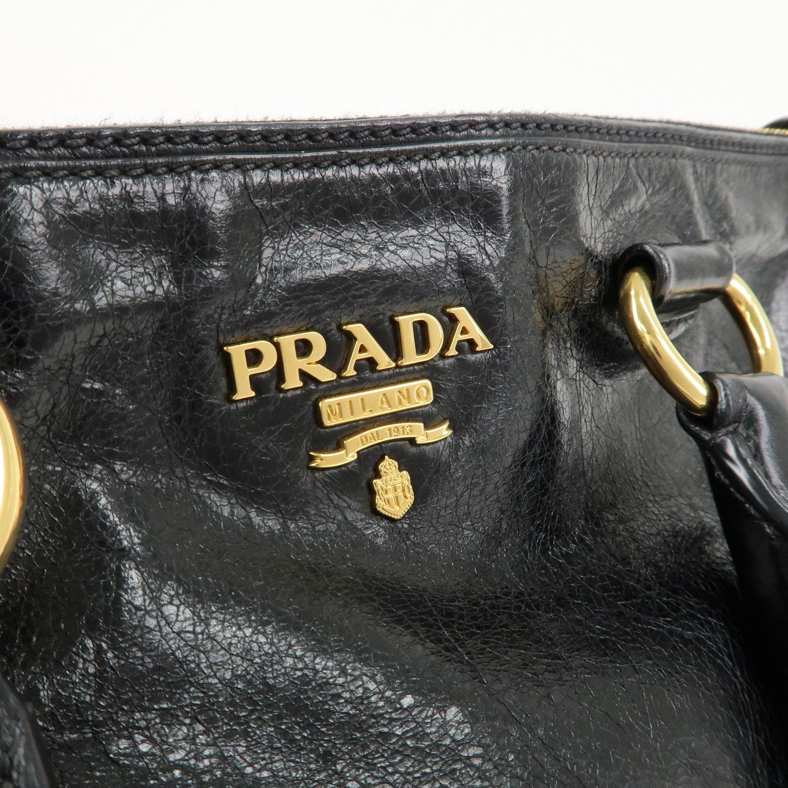 PRADA Logo Leather 2WAY Bag Shoulder Bag Hand Bag Black Nero