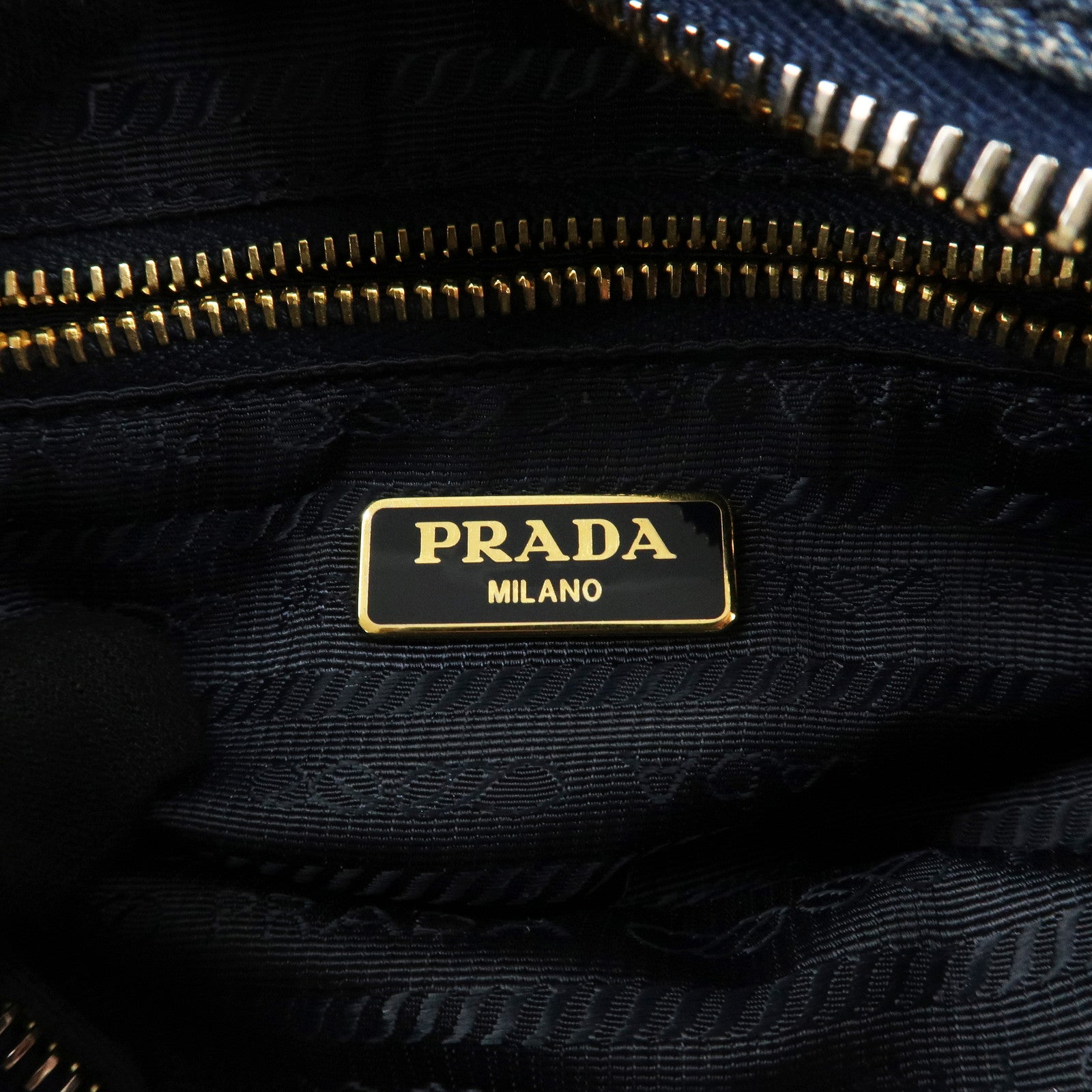 PRADA Logo Canvas Leather Pouch Cosmetic Pouch Blue 1NA175 Used