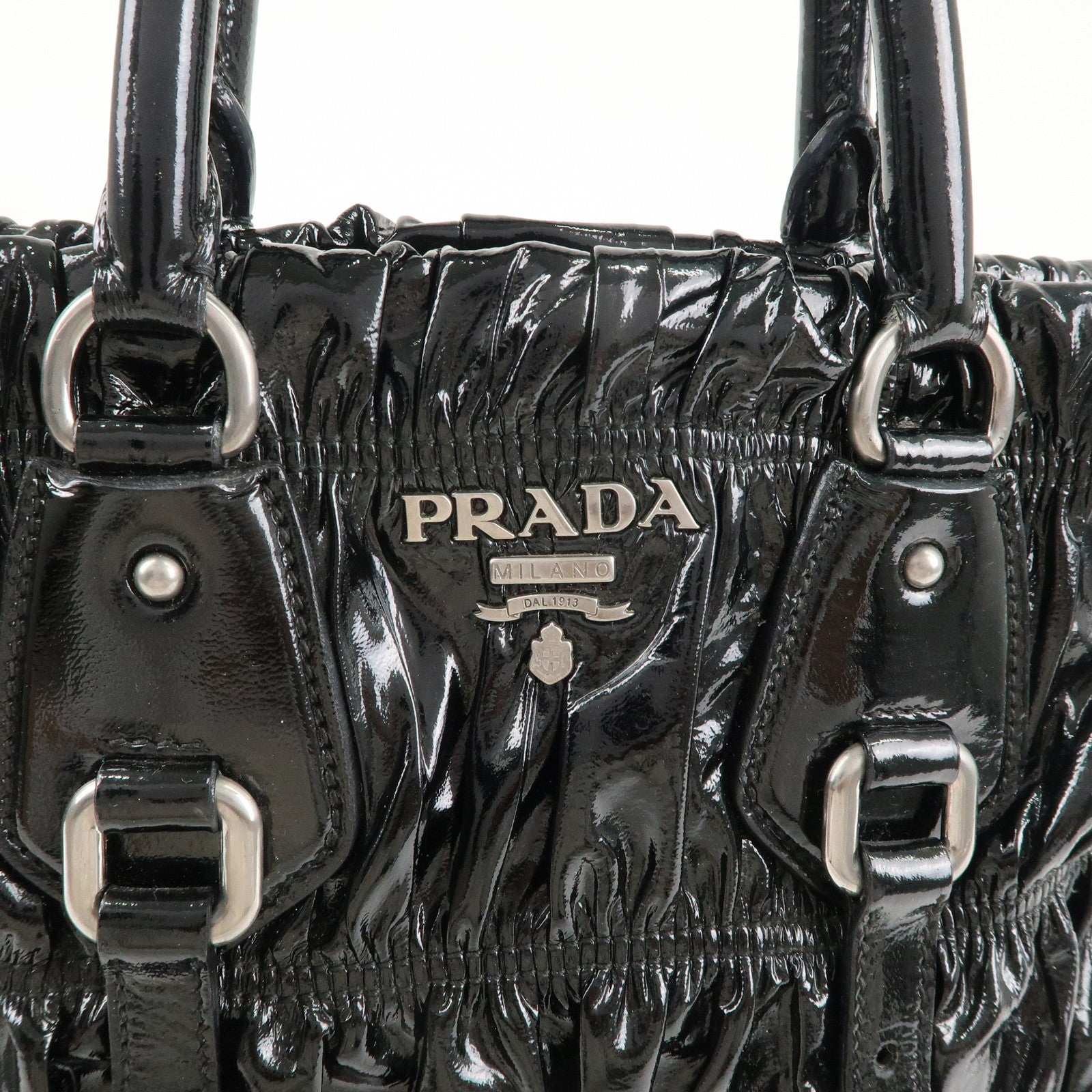 PRADA Logo Enamel Leather 2Way Shoulder Bag Hand Bag Black