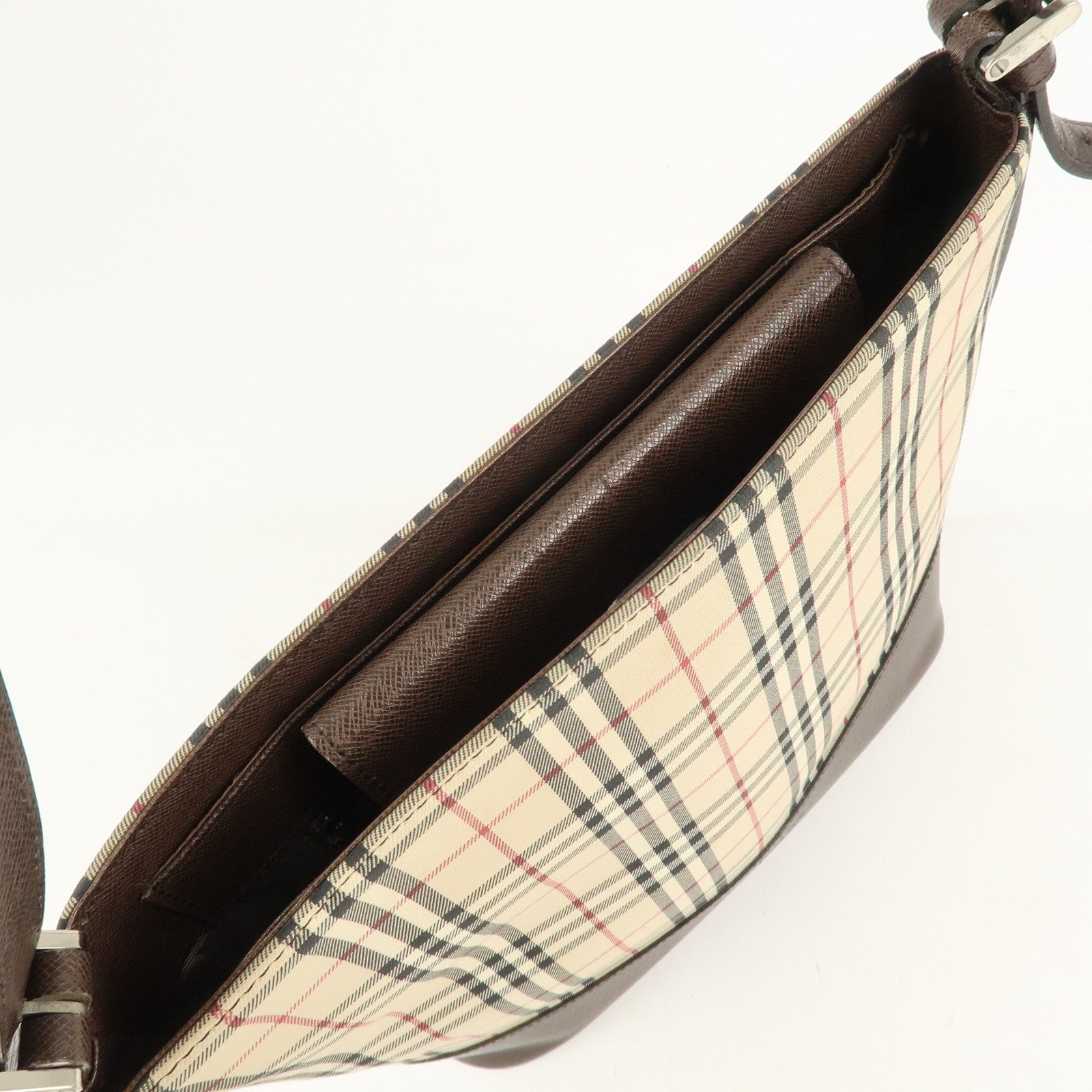 BURBERRY Canvas Leather Nova Plaid Semi Shoulder Bag