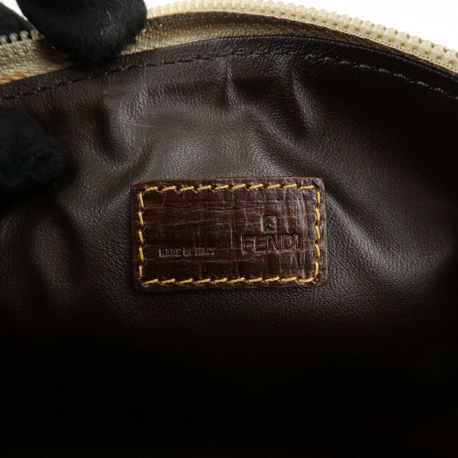 FENDI Zucchino Zucca PVC Pouch Brown Beige Black 8N0063 Used