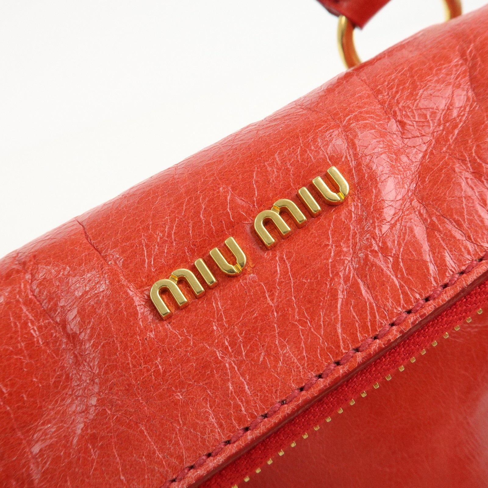 MIU MIU Leather Ribbon 2 Way Hand Bag Shoulder Bag Red Used