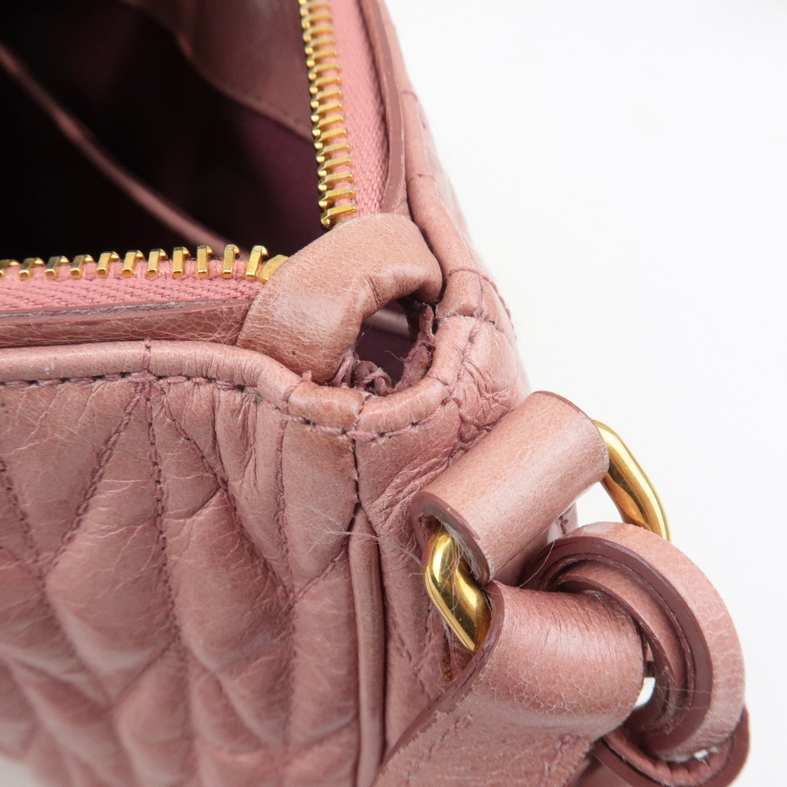 MIU MIU Leather Ribbon Gathered Shoulder Bag Pink RR1937