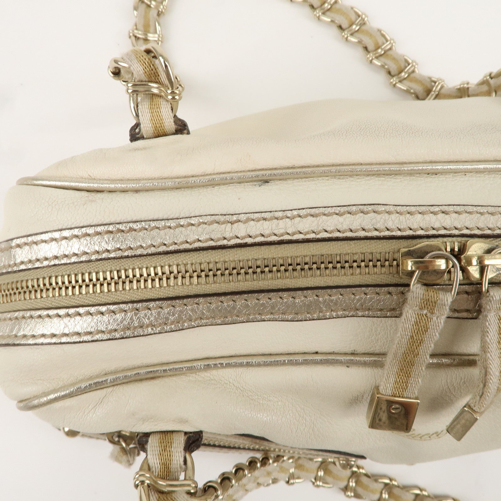 GUCCI Sherry Line Leather Chain Shoulder Bag Ivory Gold 152462