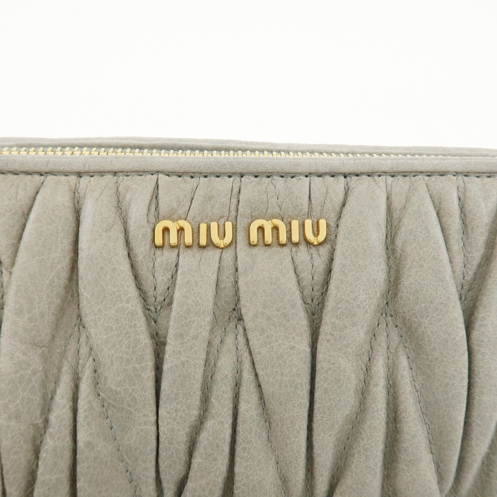 MIU MIU Matelasse Leather Semi Shoulder Bag Hand Bag Gray Used