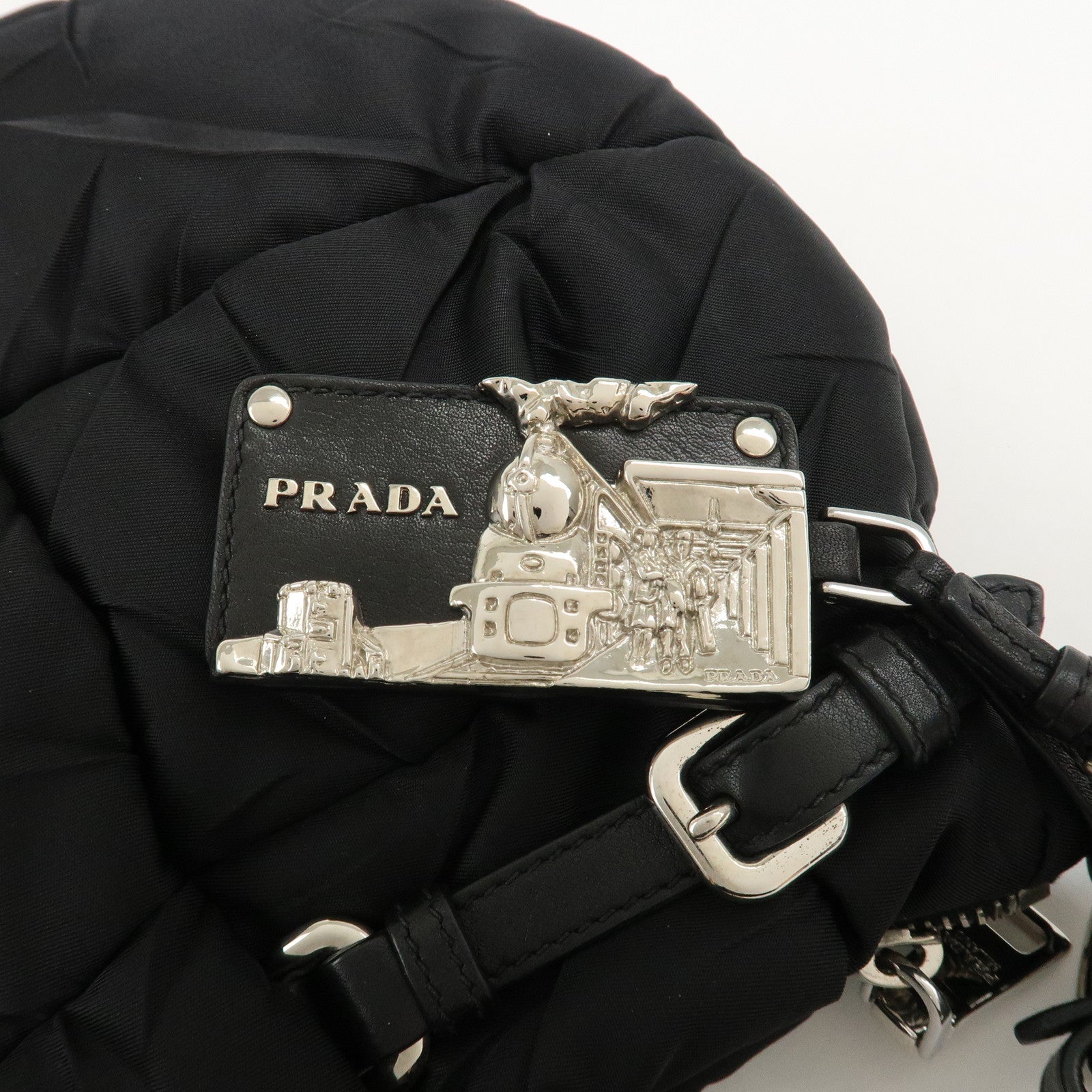 PRADA Crispy Nylon Leather Shoulder Bag Black BR3808 Used