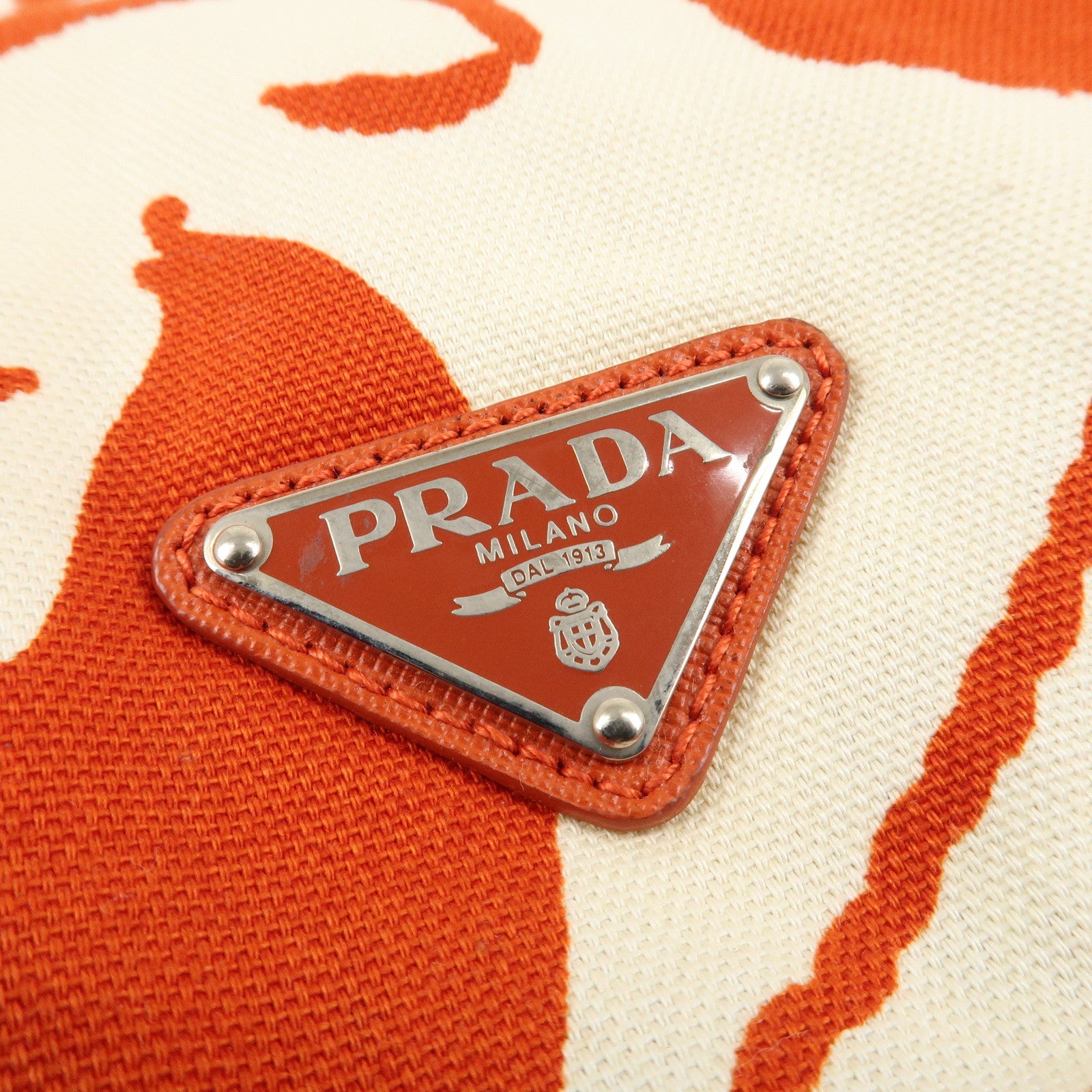 PRADA Canvas Leather 2Way Bag Shoulder Bag Orange White Used