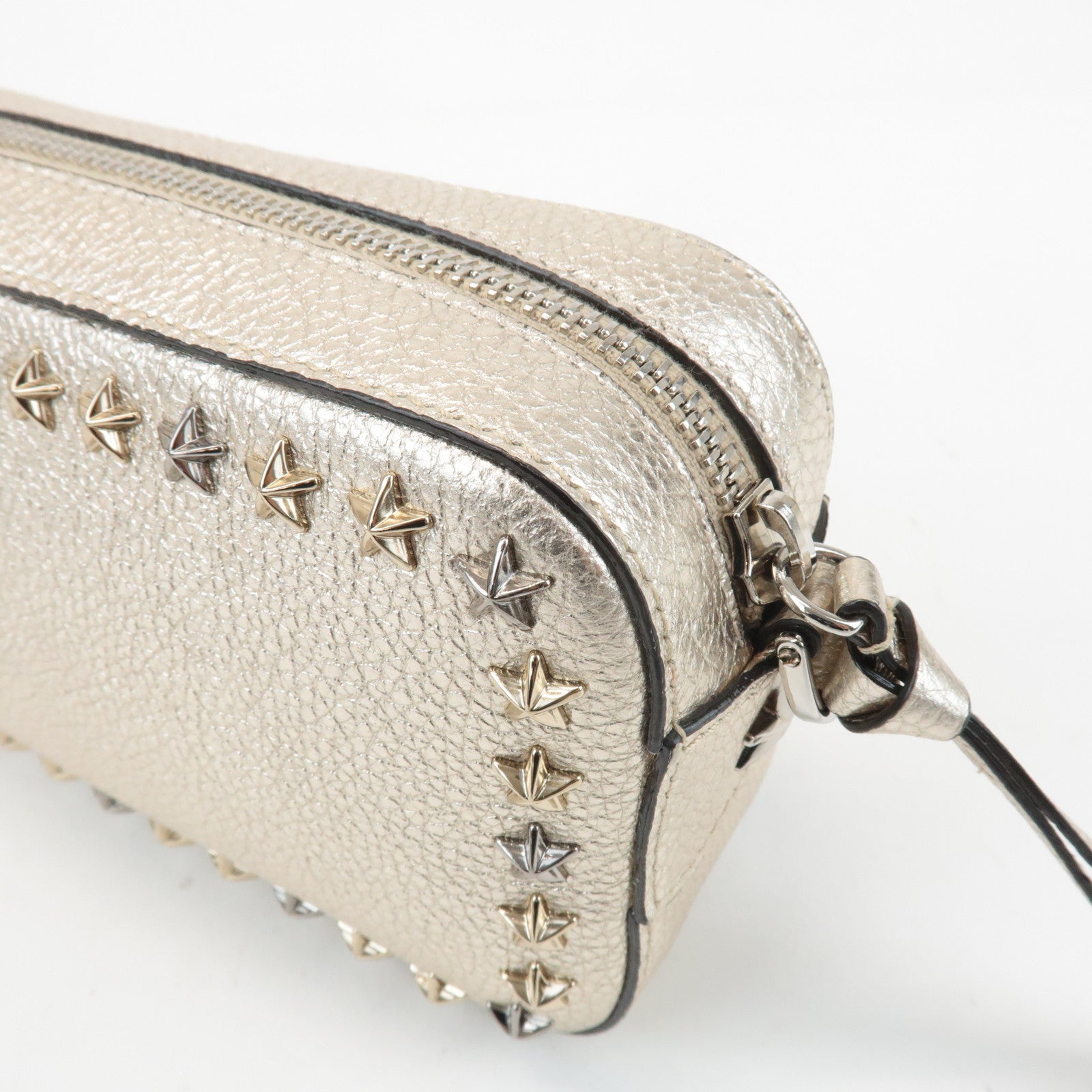 JIMMY CHOO Leather Studs Small Shoulder Bag Silver