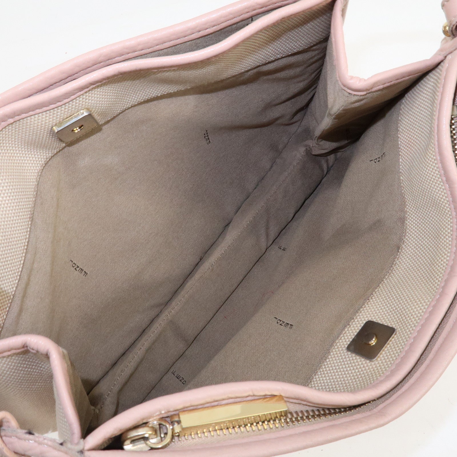 FENDI Logo Canvas Leather Shoulder Bag Beige Pink 8BT084