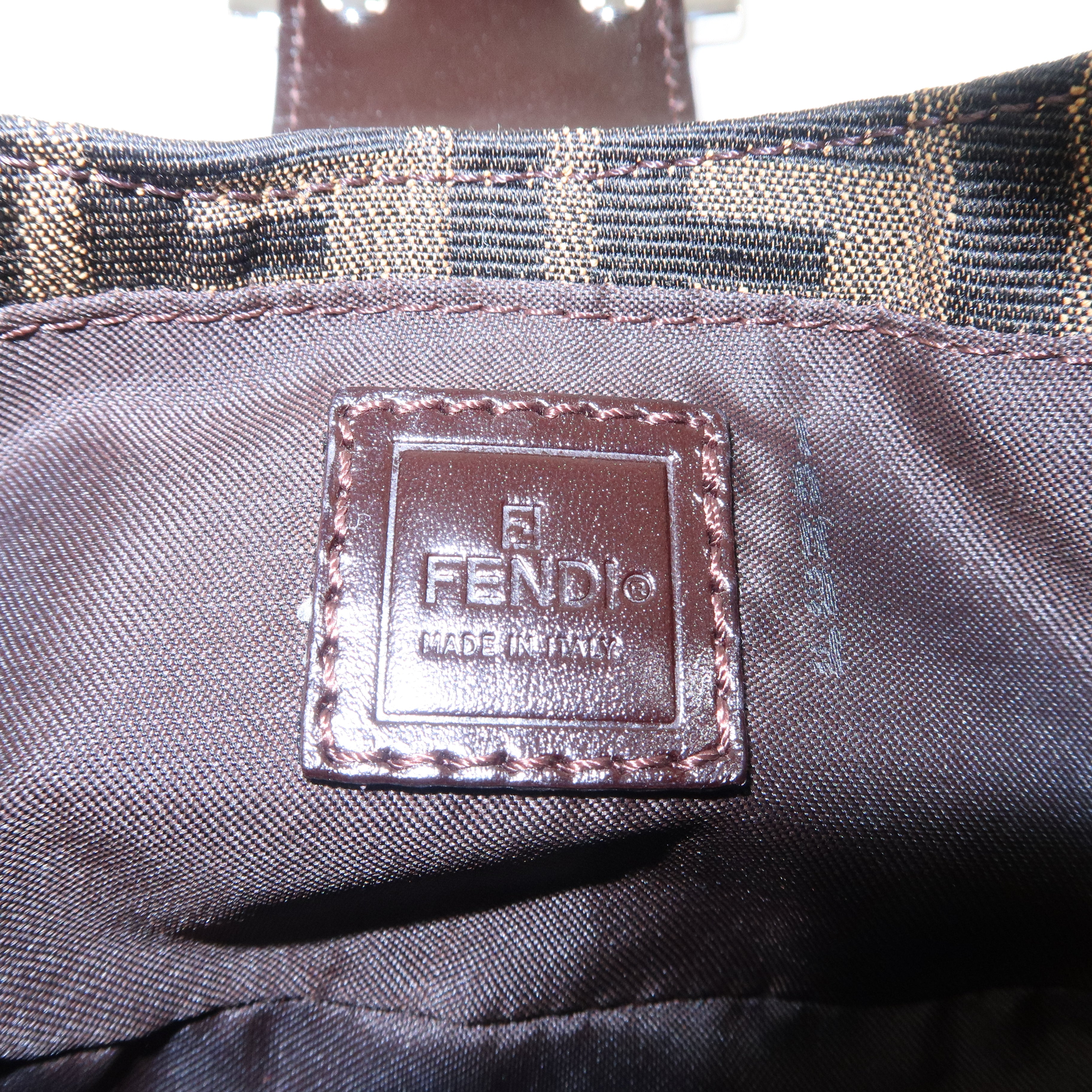 FENDI Zucca Canvas Leather Pouch Khaki Brown 26673