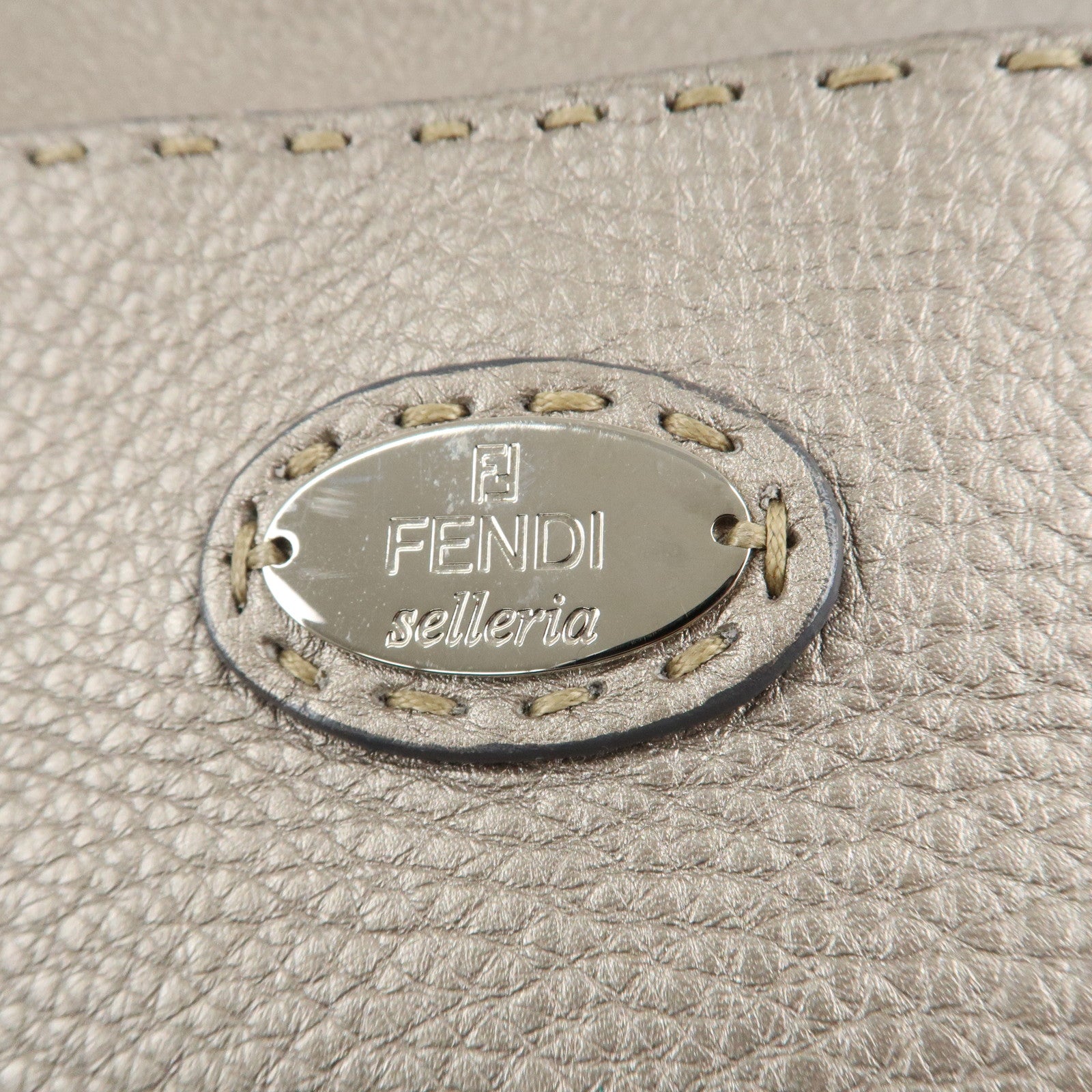 FENDI Selleria Leather Shoulder Bag Silver BT194