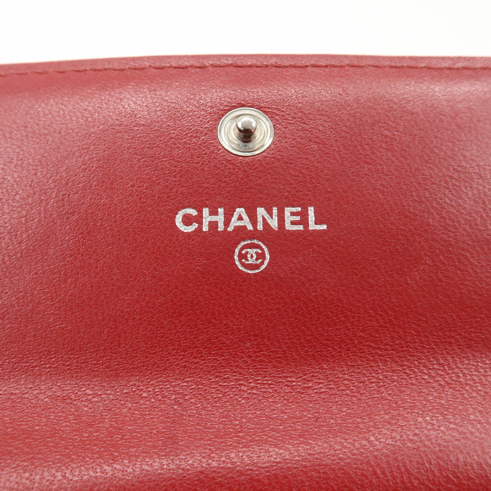 CHANEL Camelia Lamb Skin Bi-fold Long Wallet Red