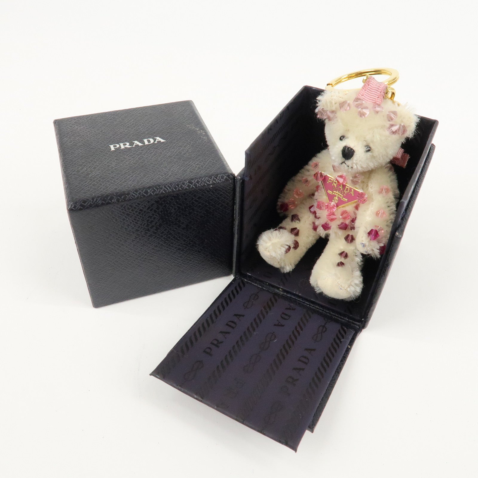 PRADA Metal Beads Teddy Bear Key Chain Key Holder 1AR877