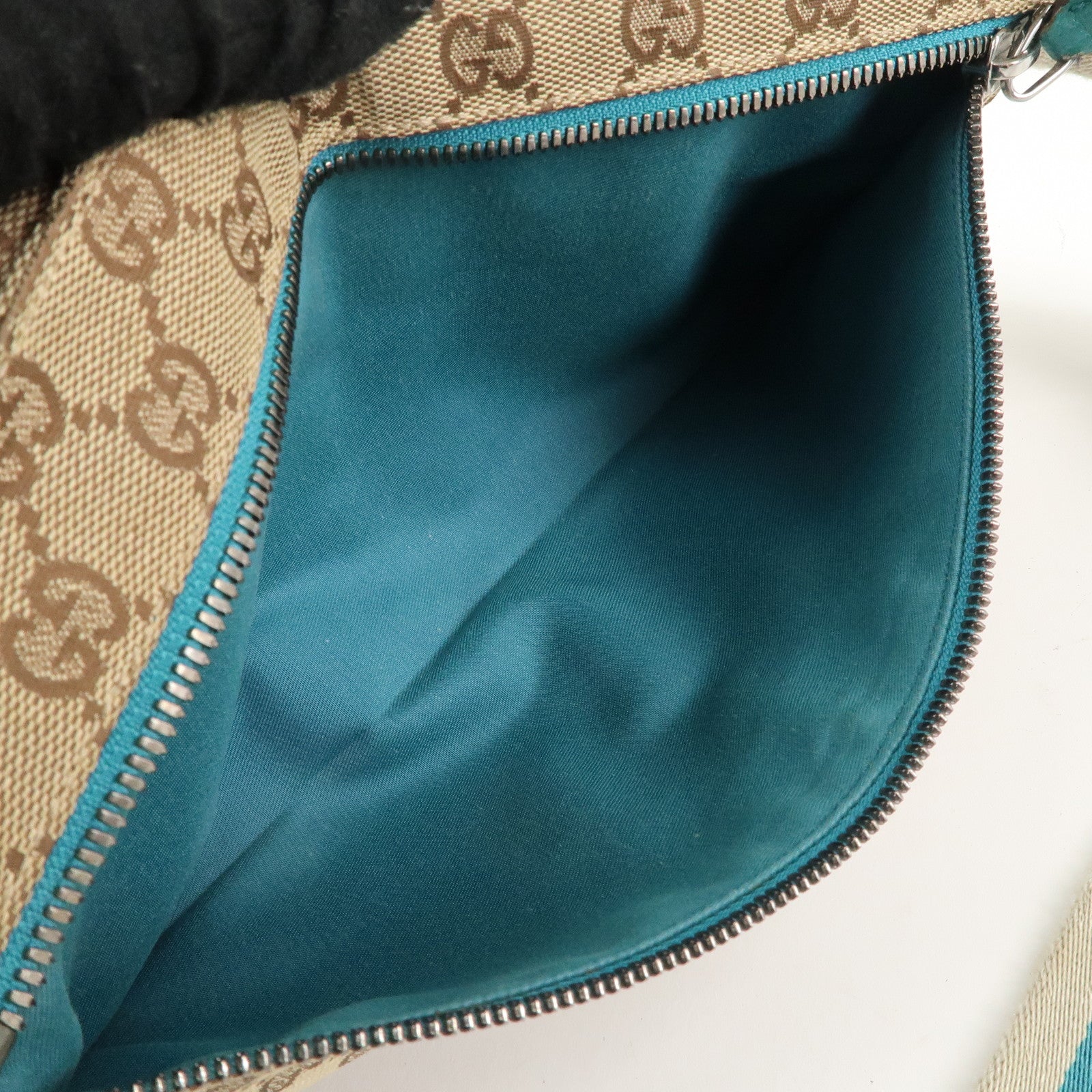 GUCCI GG Canvas Leather Waist Bag Crossbody Bag Turquoise 28566