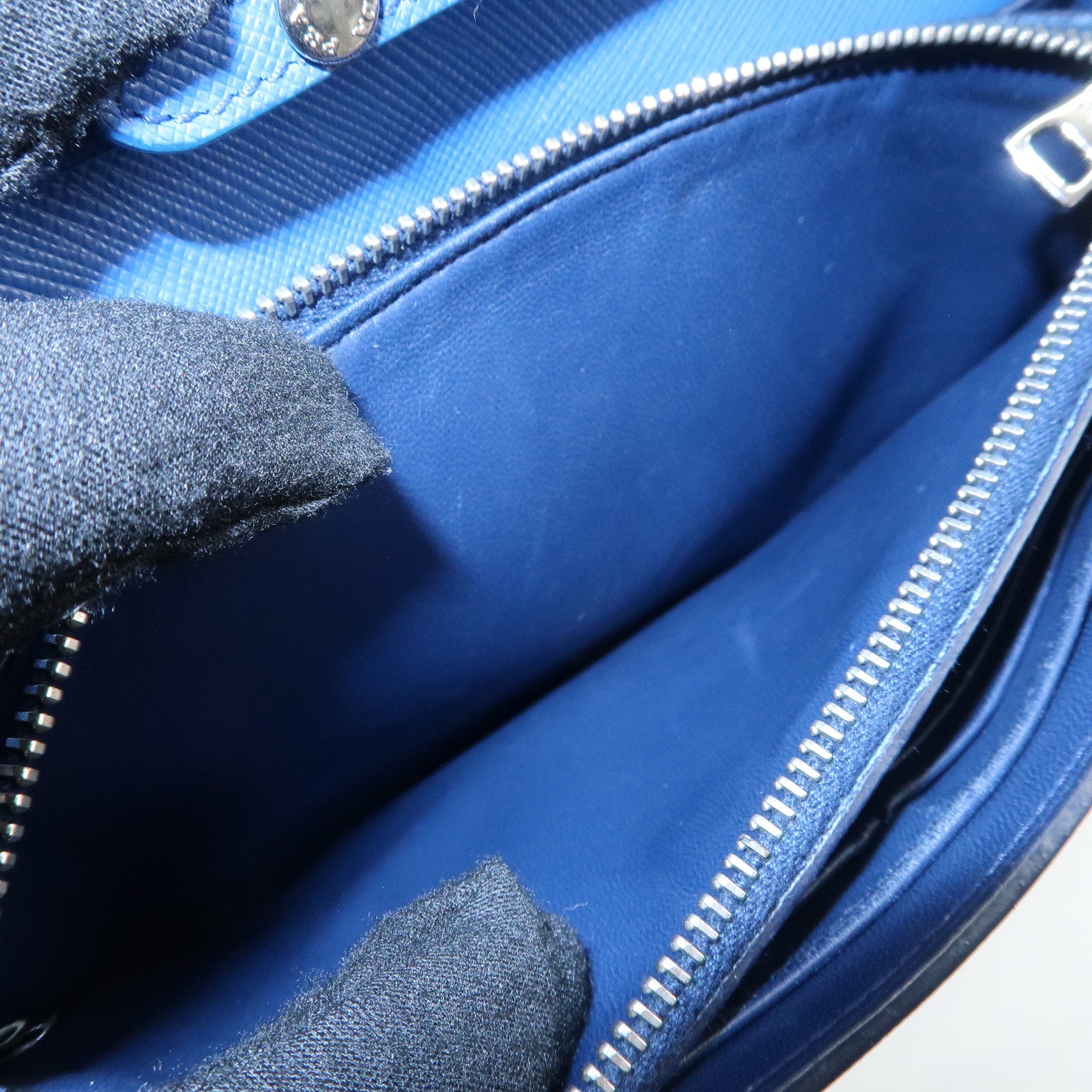 PRADA Leather Shoulder Bag Blue Navy