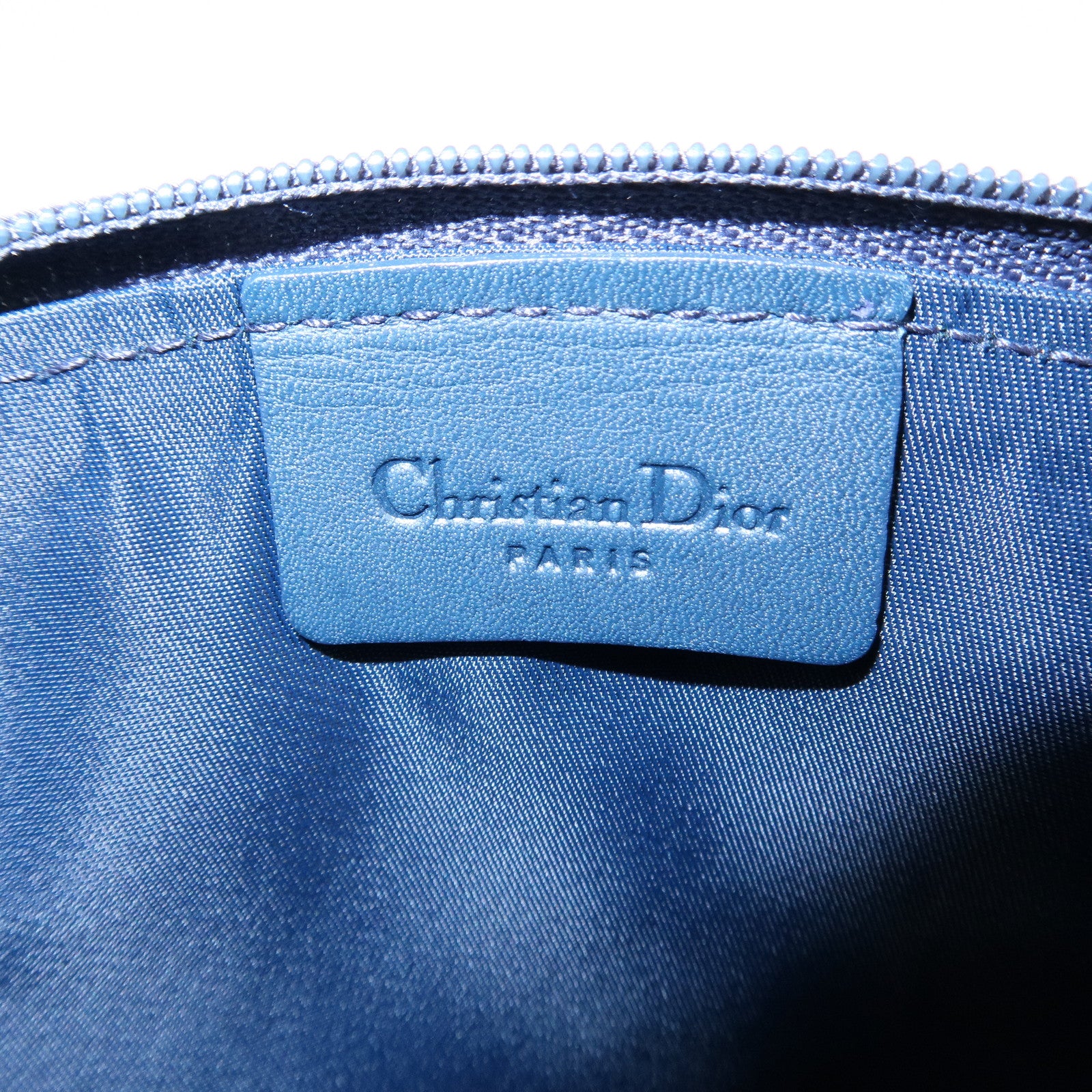 Christian Dior Trotter Canvas Leather Cosmetic Pouch Navy White Used