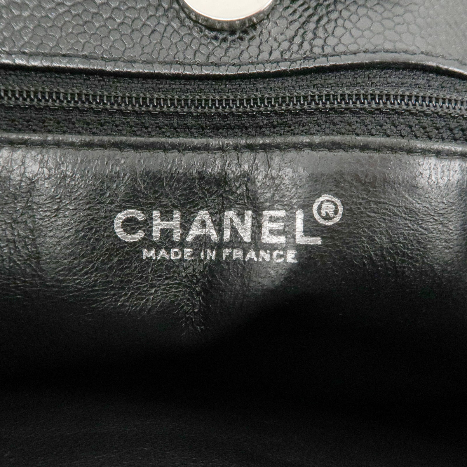 CHANEL Caviar Skin Chain Tote Bag Shoulder Black Silver HDW