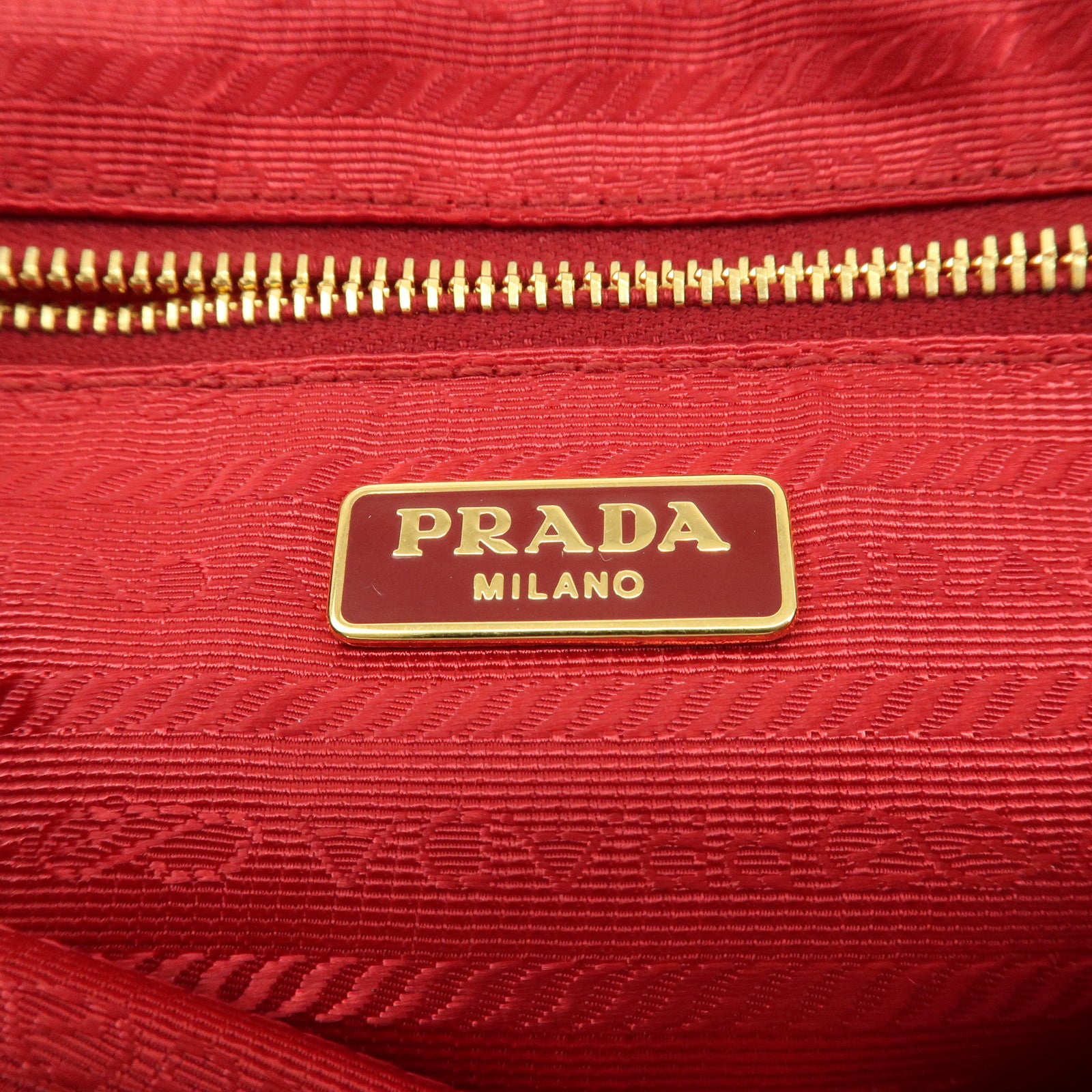 PRADA Nylon Leather Pouch Red Gold Hardware 1N0021