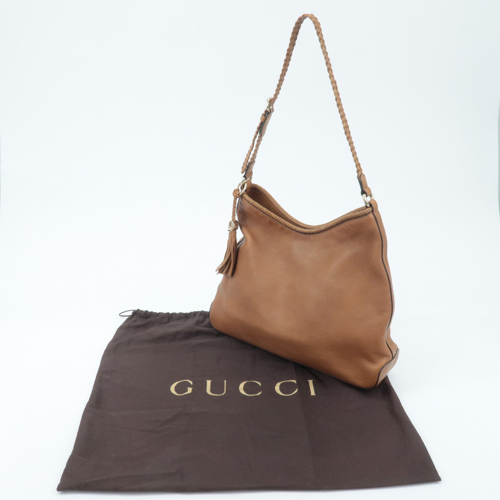 GUCCI Marrakech Leather Shoulder Bag Brown 257026