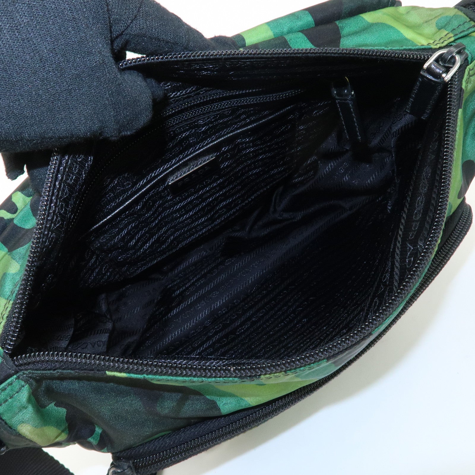 PRADA Logo Nylon Leather Camouflage Shoulder Bag Green Black