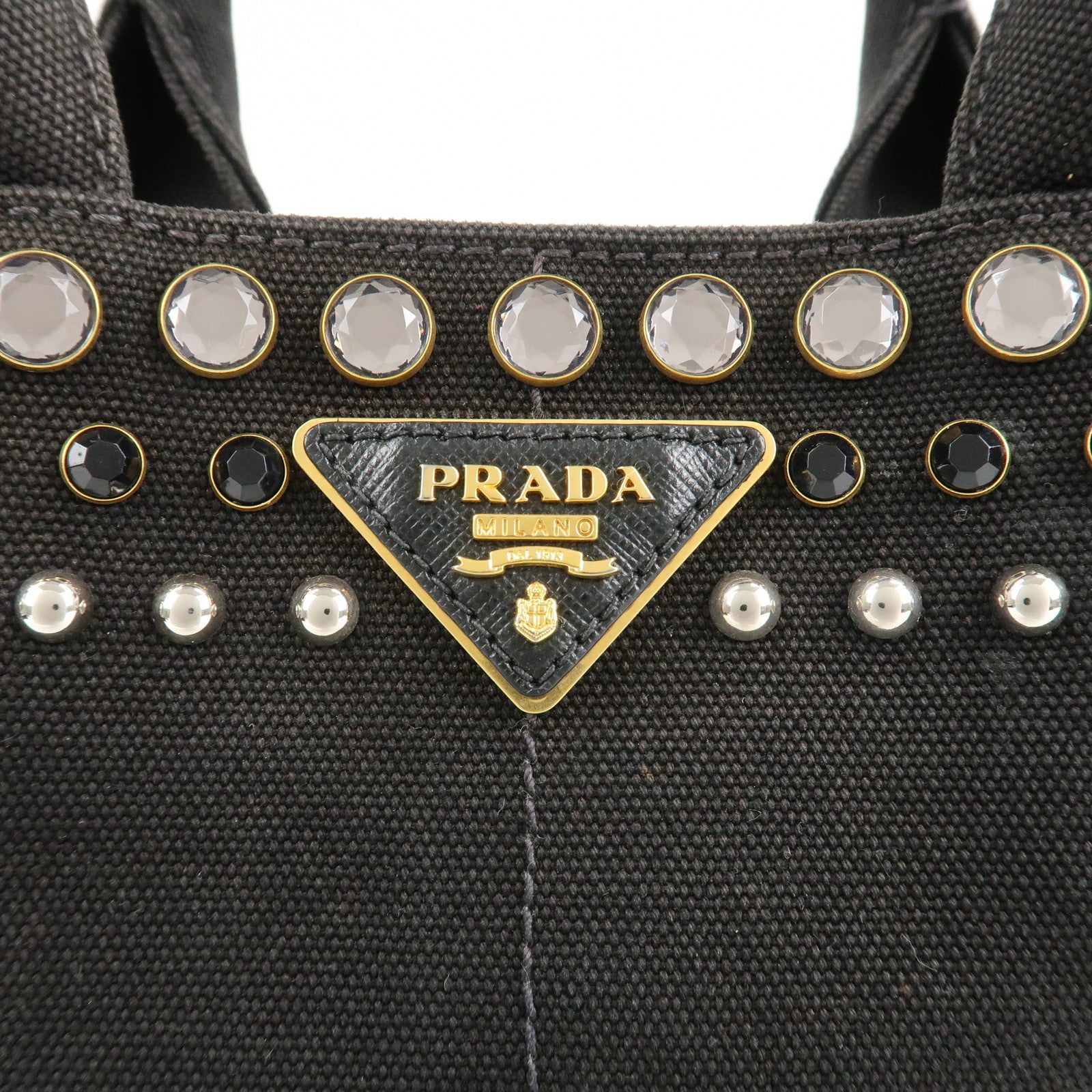 PRADA Logo Canapa Mini Canvas Bijoux 2Way Bag Black 1BG439 Used