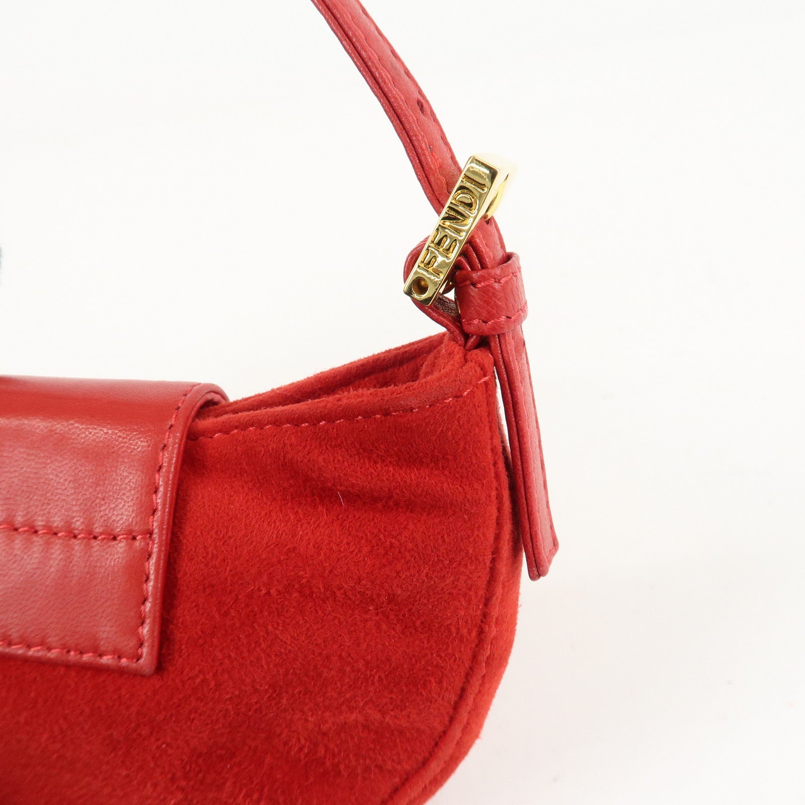 FENDI Suede Leather Mini Croissant Hand Bag Red 26673