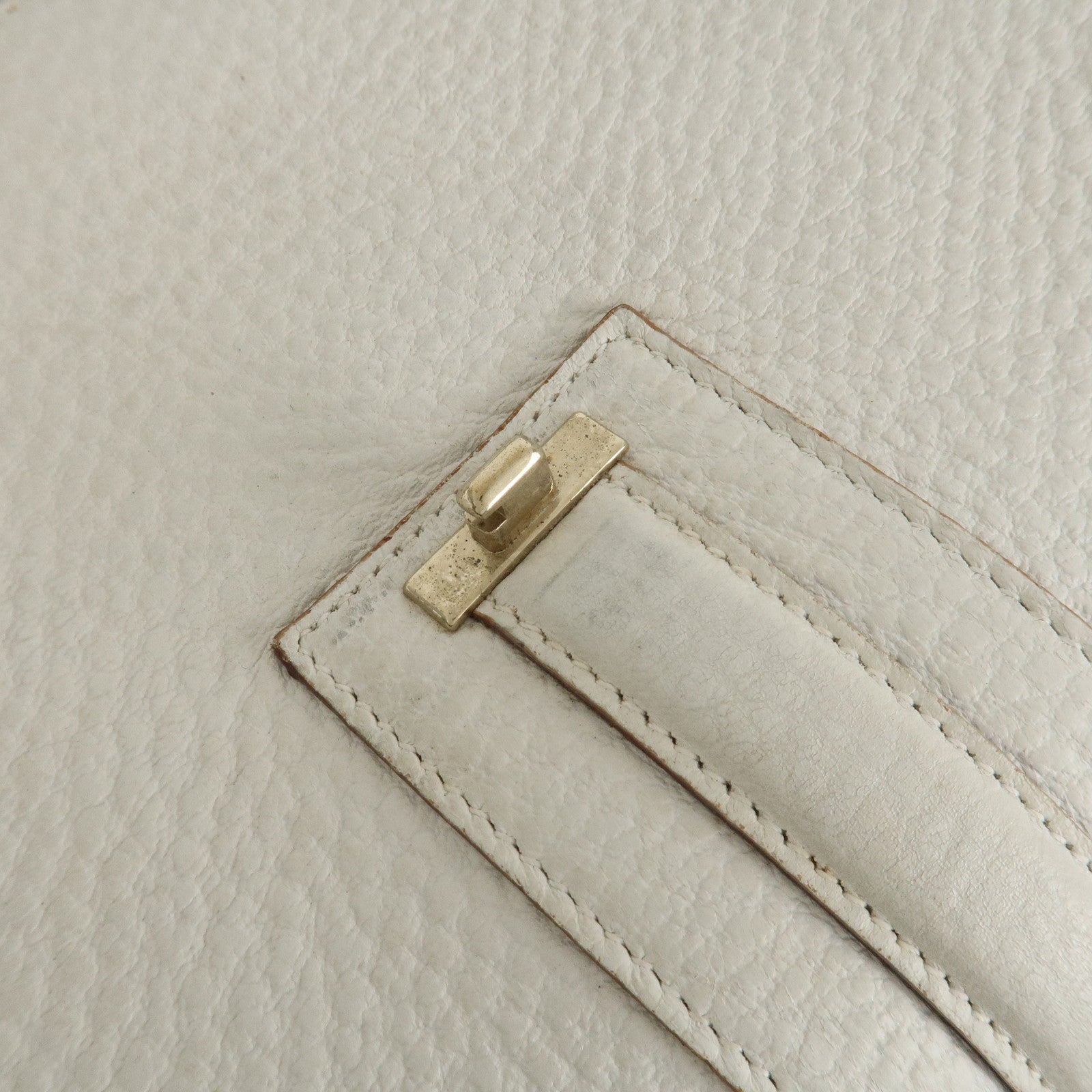 GUCCI Leather Shoulder Bag Hand Bag White Gold HDW 130995 Used