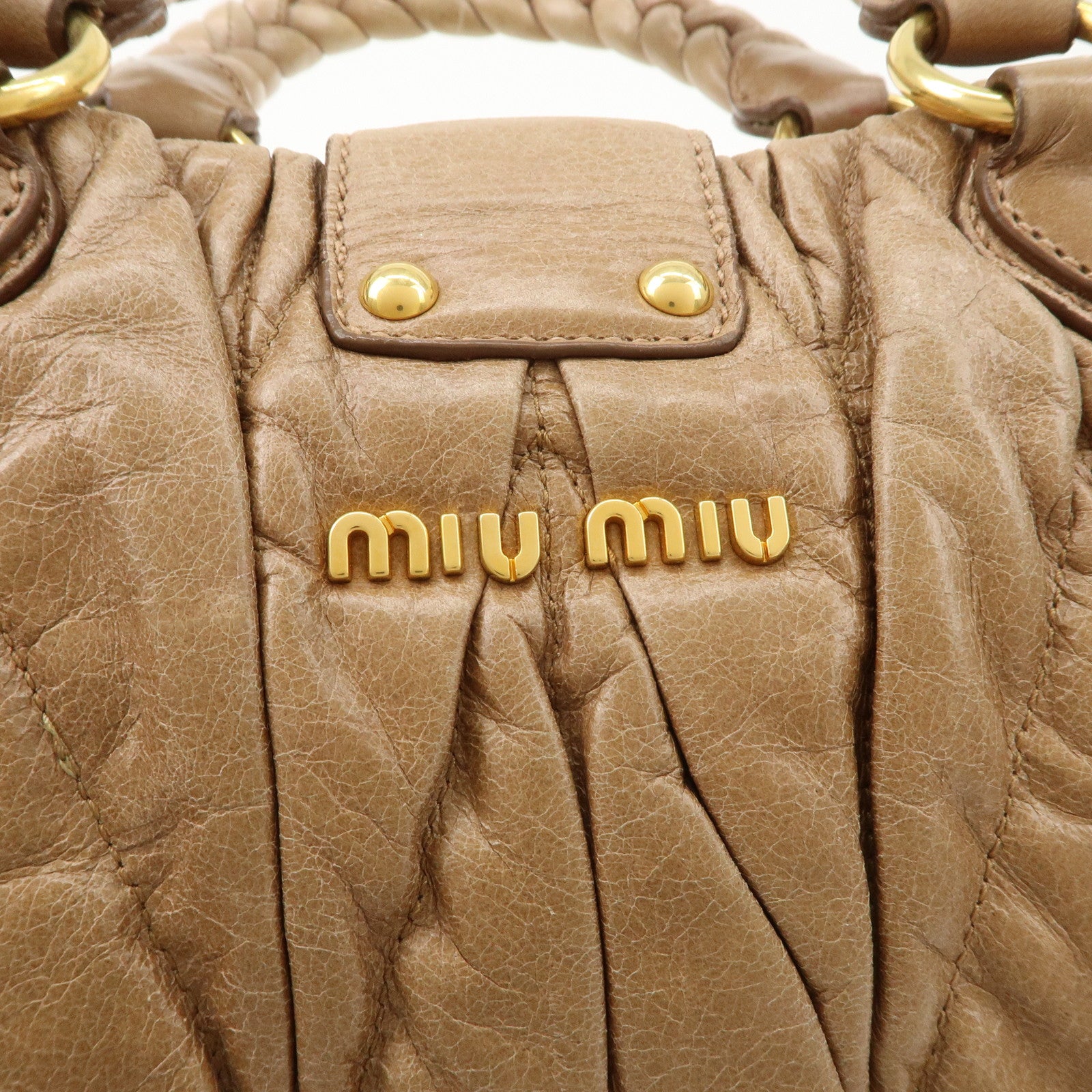 MIU MIU Matelasse Leather 2Way Hand Bag Shoulder Bag Beige Used