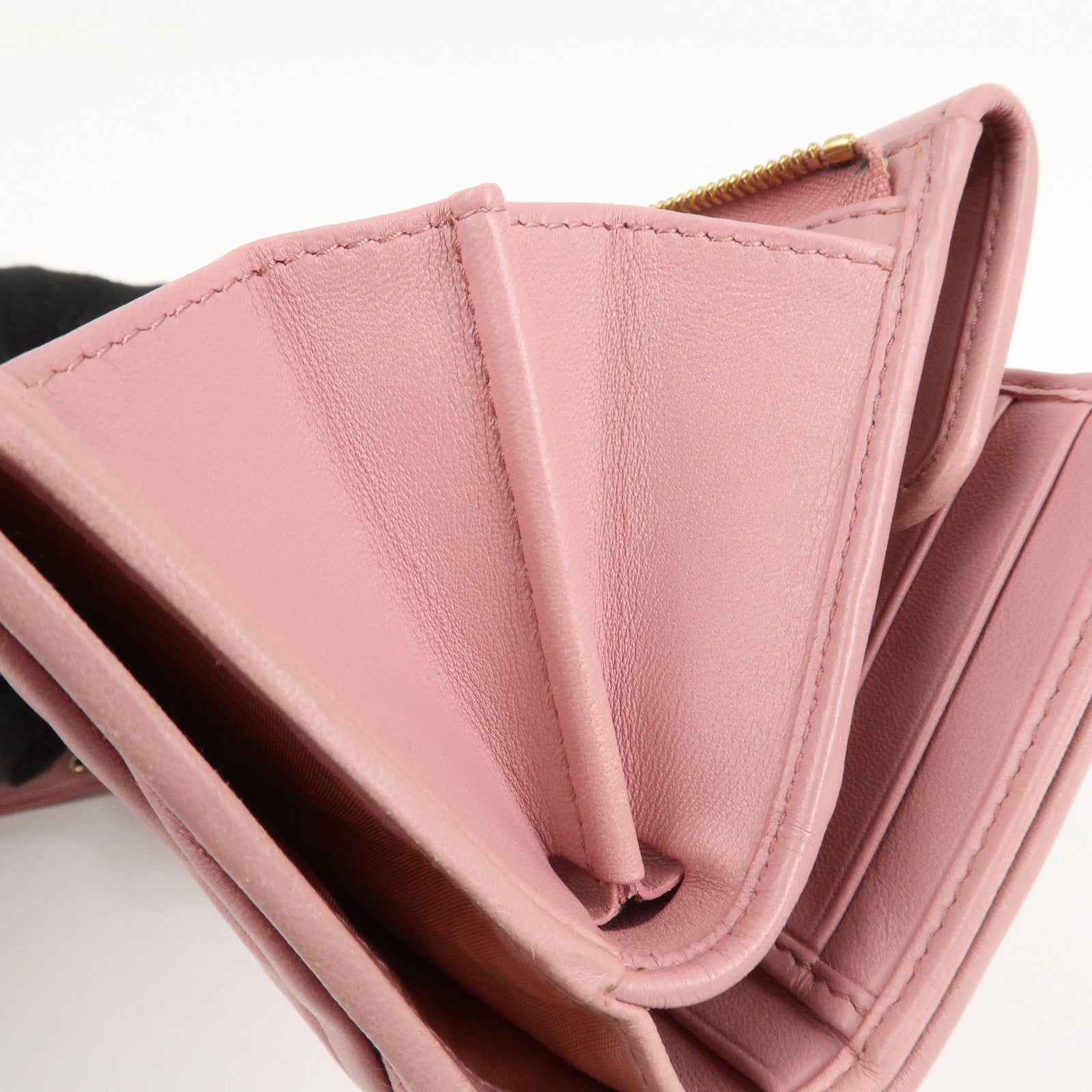 MIU MIU Matelasse Leather Trifold Wallet Pink 5ML225