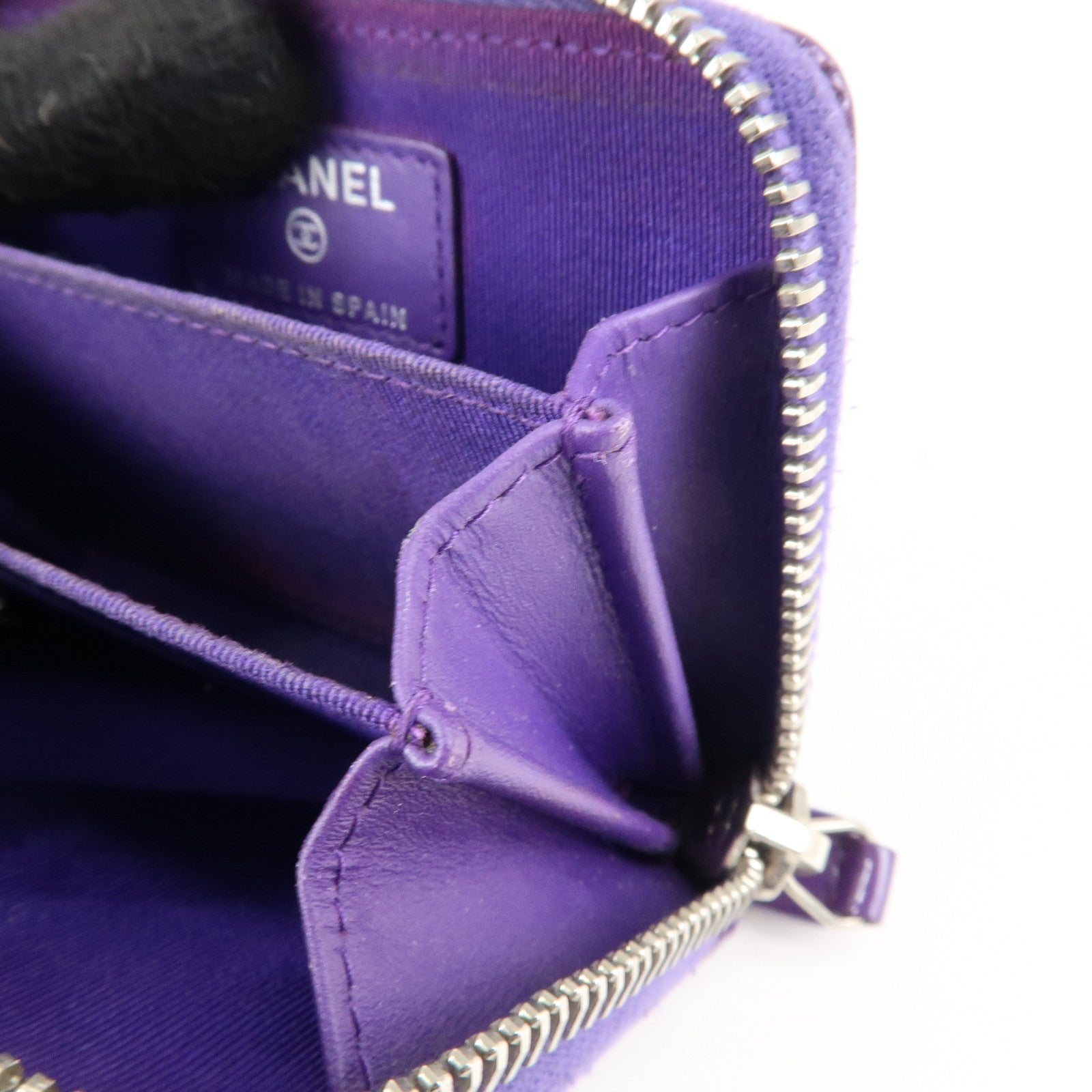 CHANEL Matelasse Patent Leather Card Case Coin Case Purple