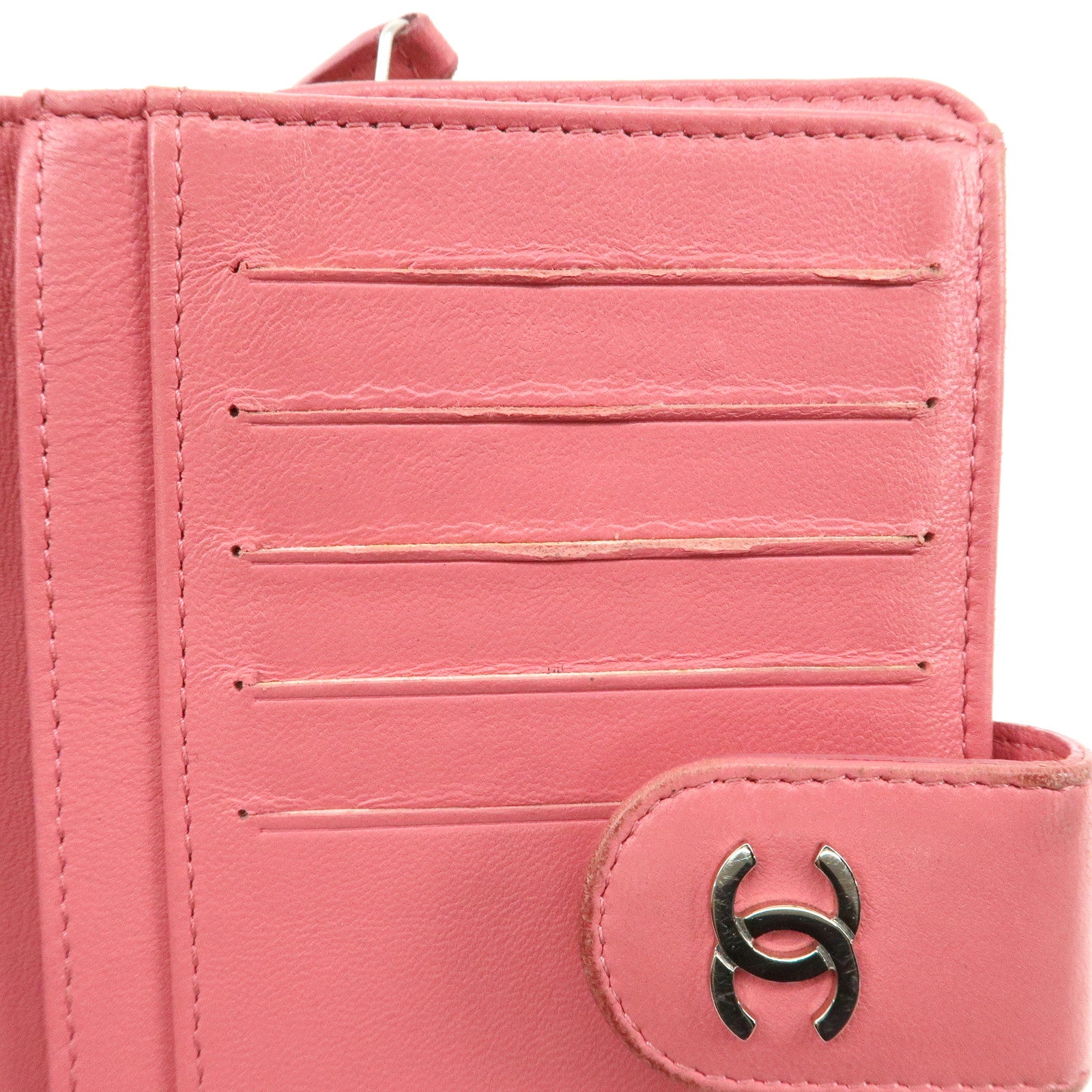 CHANEL Matelasse Lamb Skin Coco Mark Bi-fold Wallet Pink A48667 Used