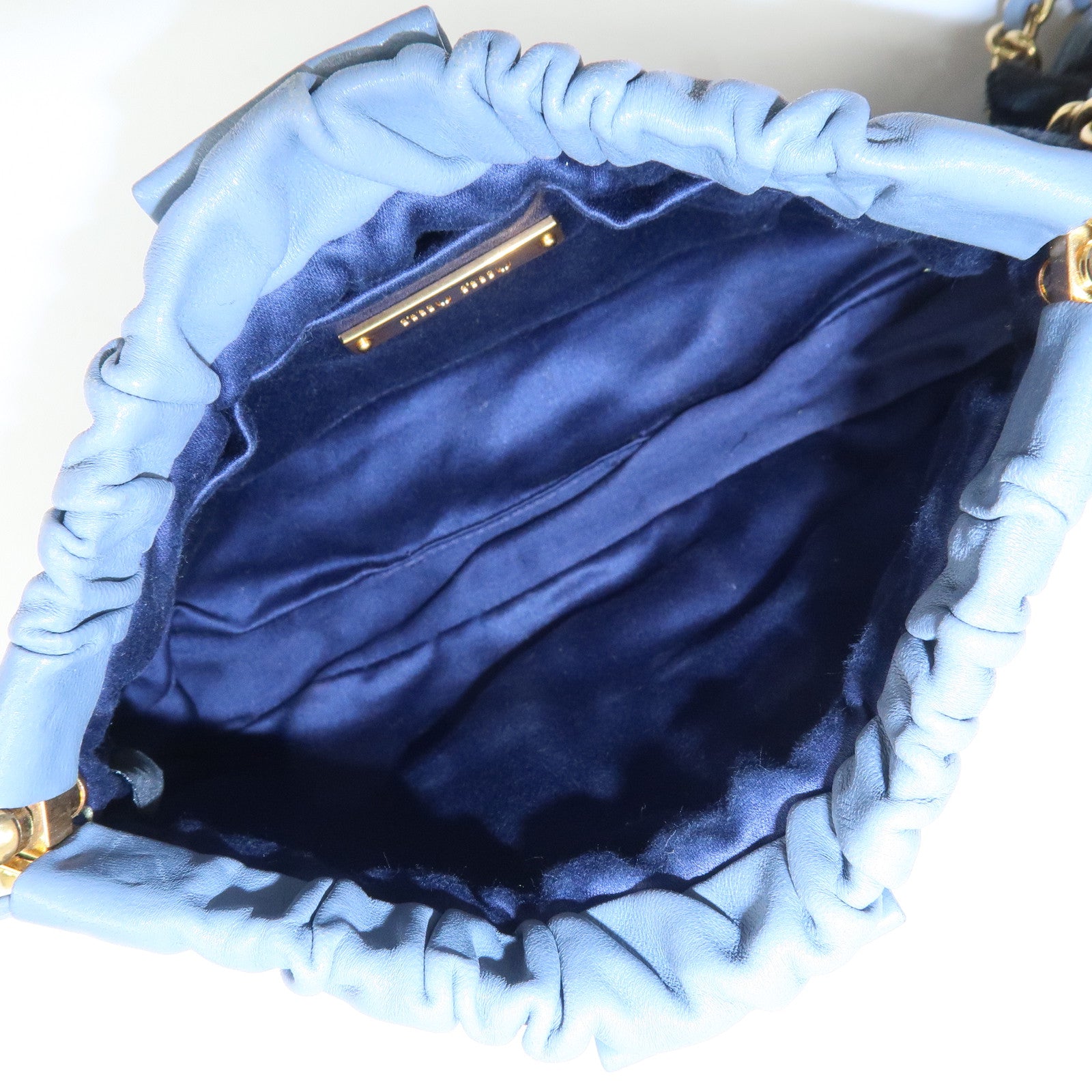 MIU MIU Denim Velour Leather Patches Shoulder Bag Blue Navy