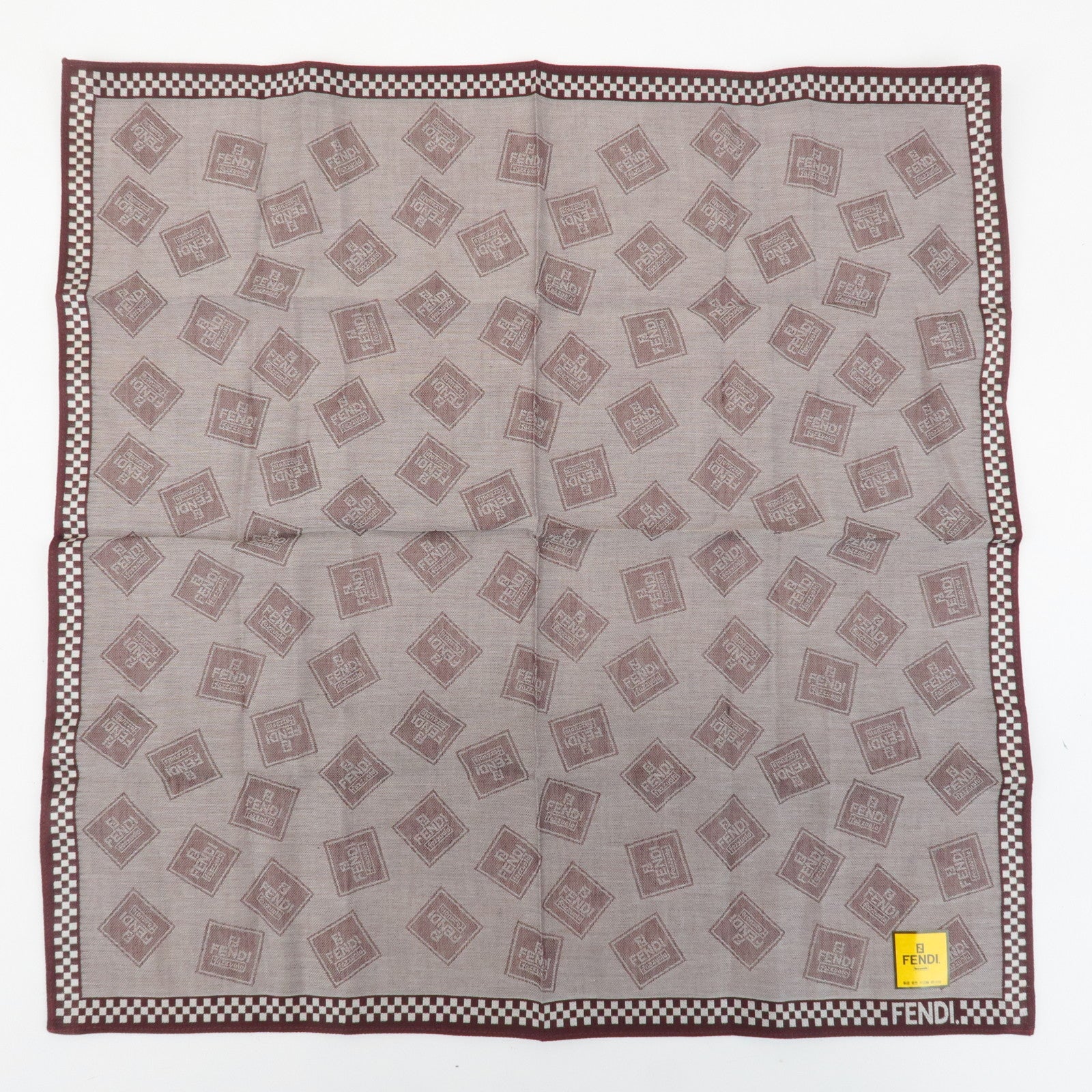 FENDI Set of 5 Cotton 100% Handkerchief Bordeaux Gray White Brown Used