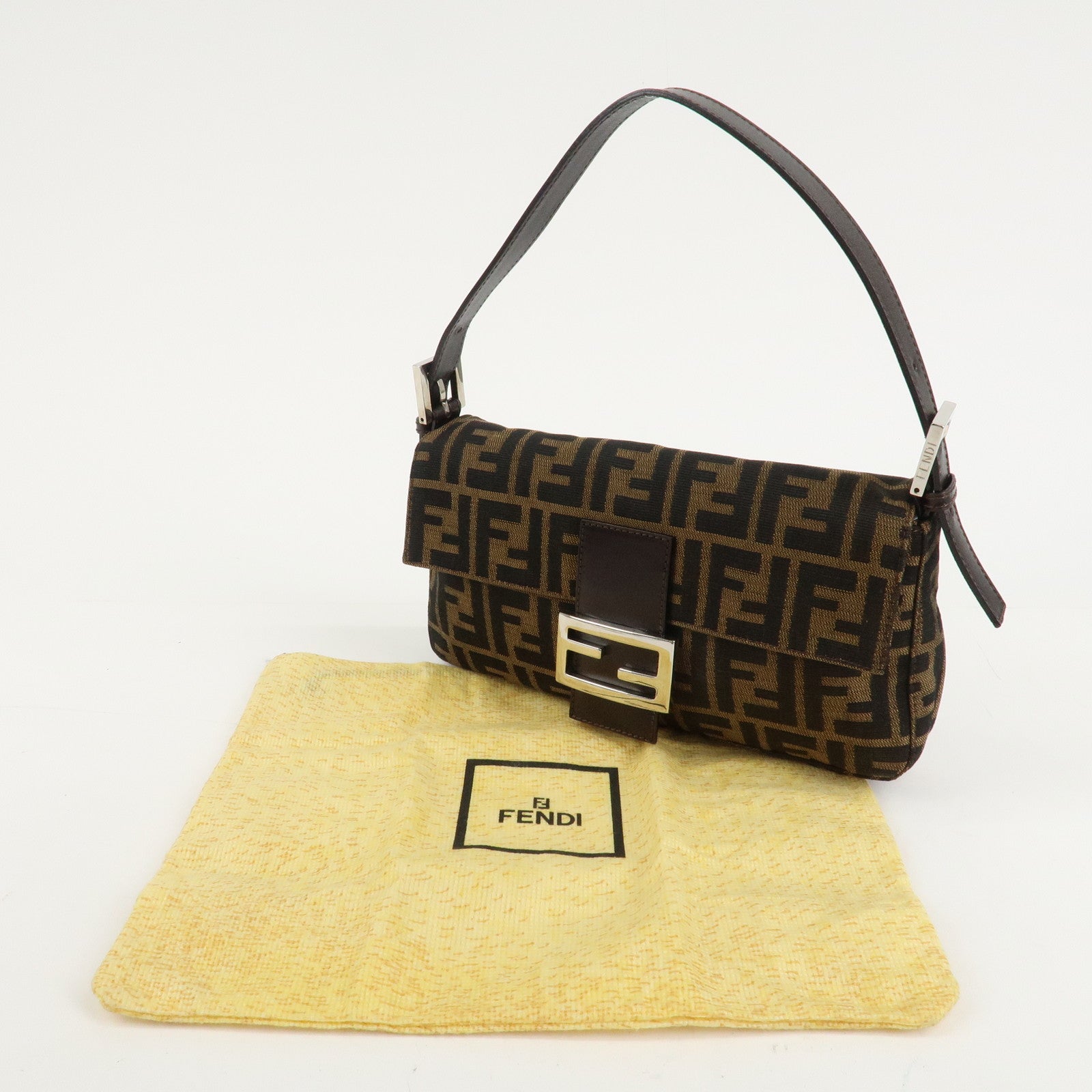 FENDI Mamma Baguette Zucca Canvas Leathr Shoulder Bag 214526424099 Used