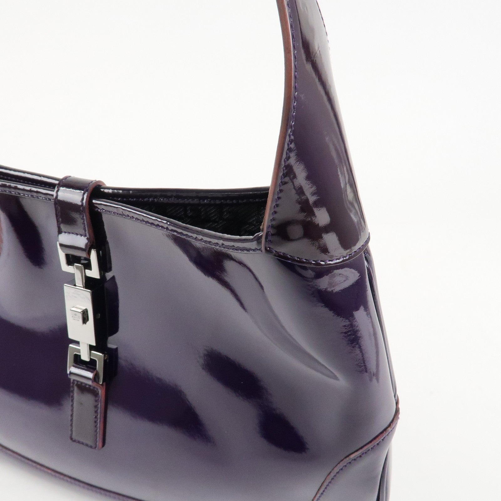 GUCCI Jackie Patent Leather Shoulder Bag Purple 001.3306