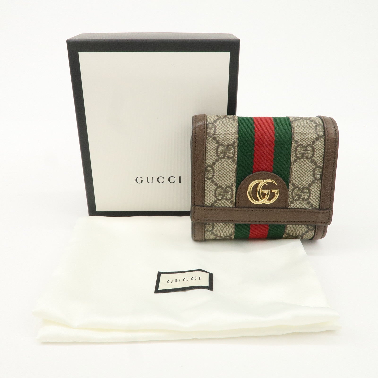 GUCCI Ophidia Sherry GG Supreme Leather Bifold Wallet 598662 Used