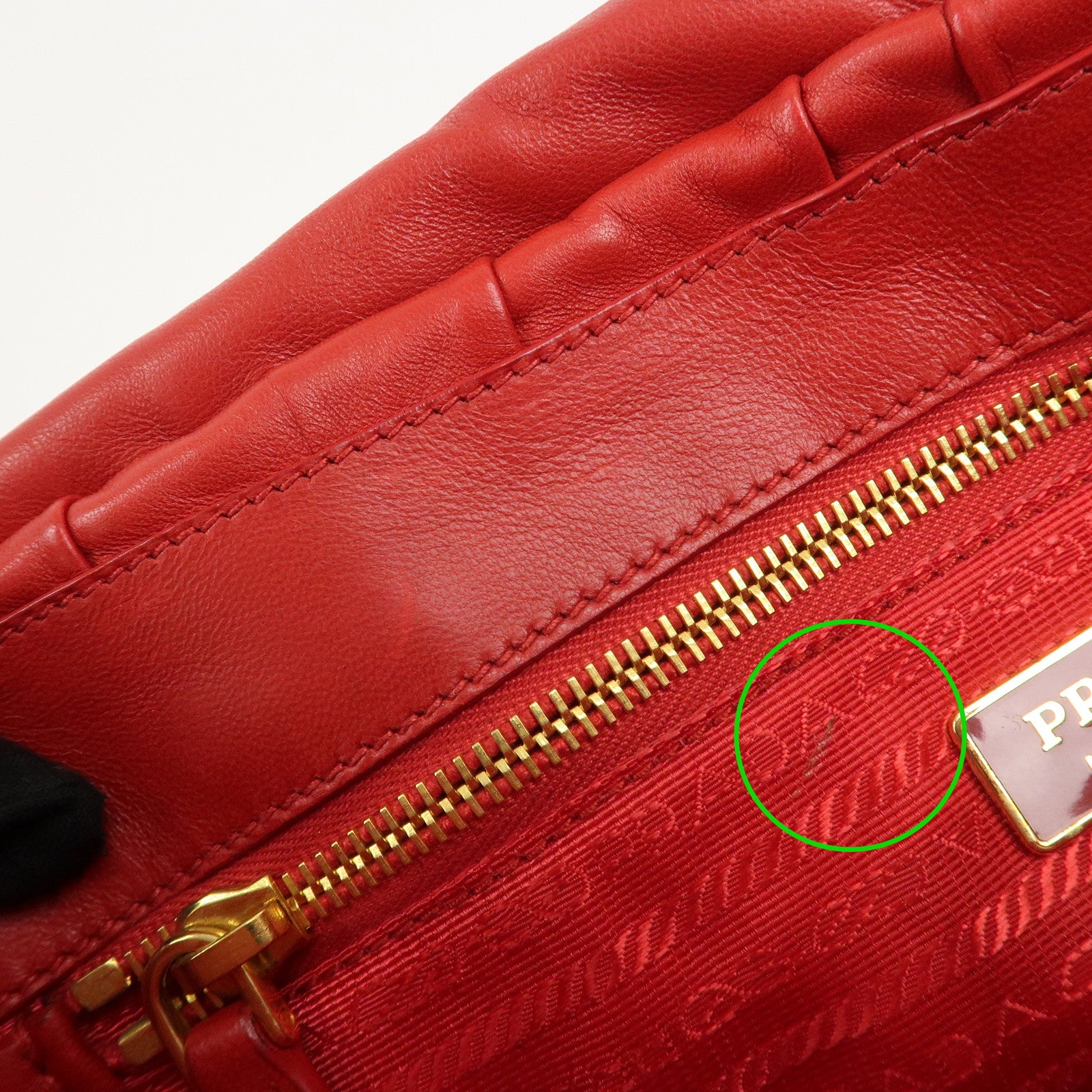 PRADA Logo Gathered Leather Shoulder Bag Hand Bag Red