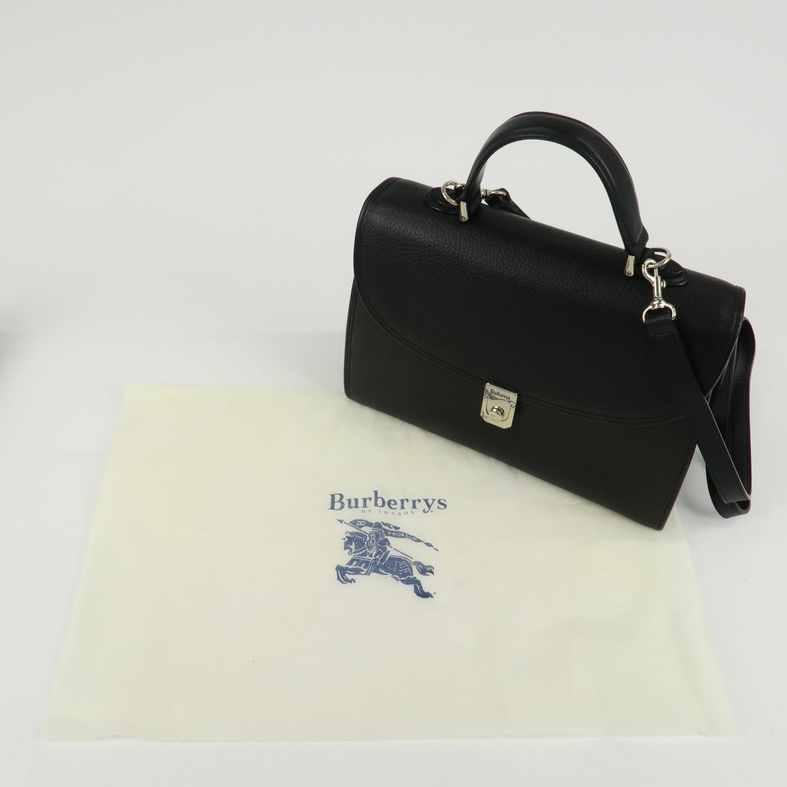 BURBERRY Burberrys Leather 2Way Bag Hand Bag Shoulder Bag Black Used