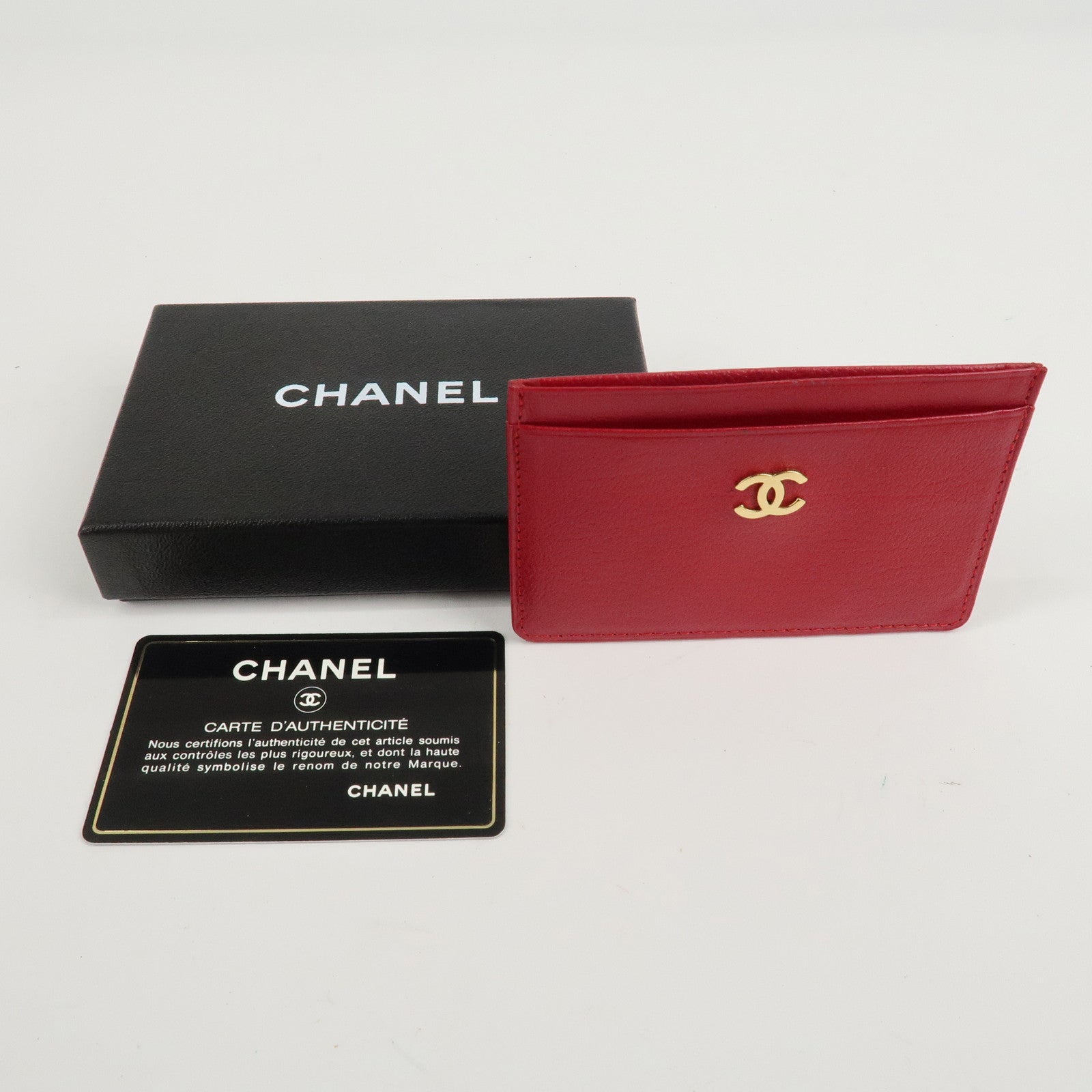 CHANEL Leather Card Case Red 7073714 Used