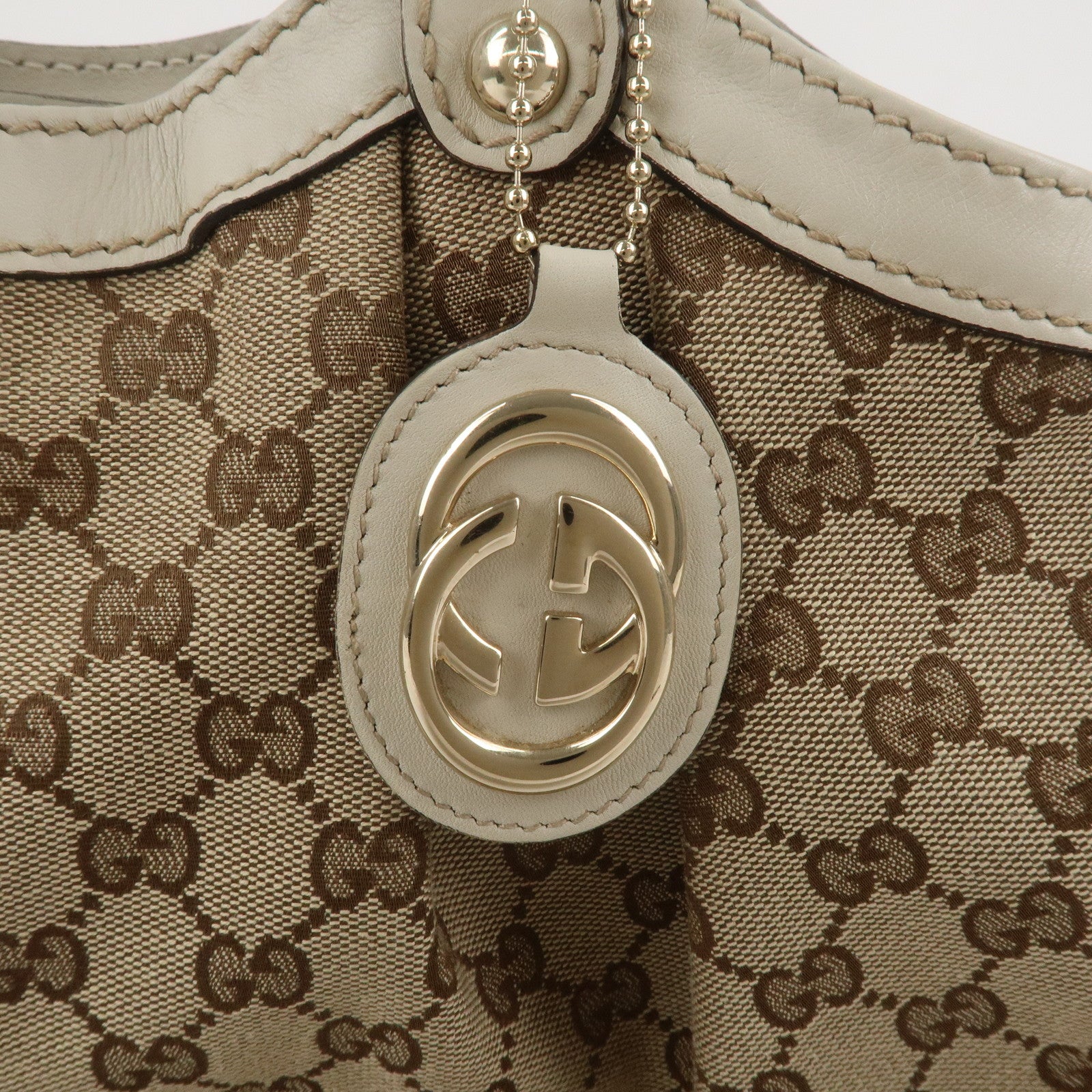 GUCCI Sukey GG Canvas Leather Tote Bag Beige Ivory 211944