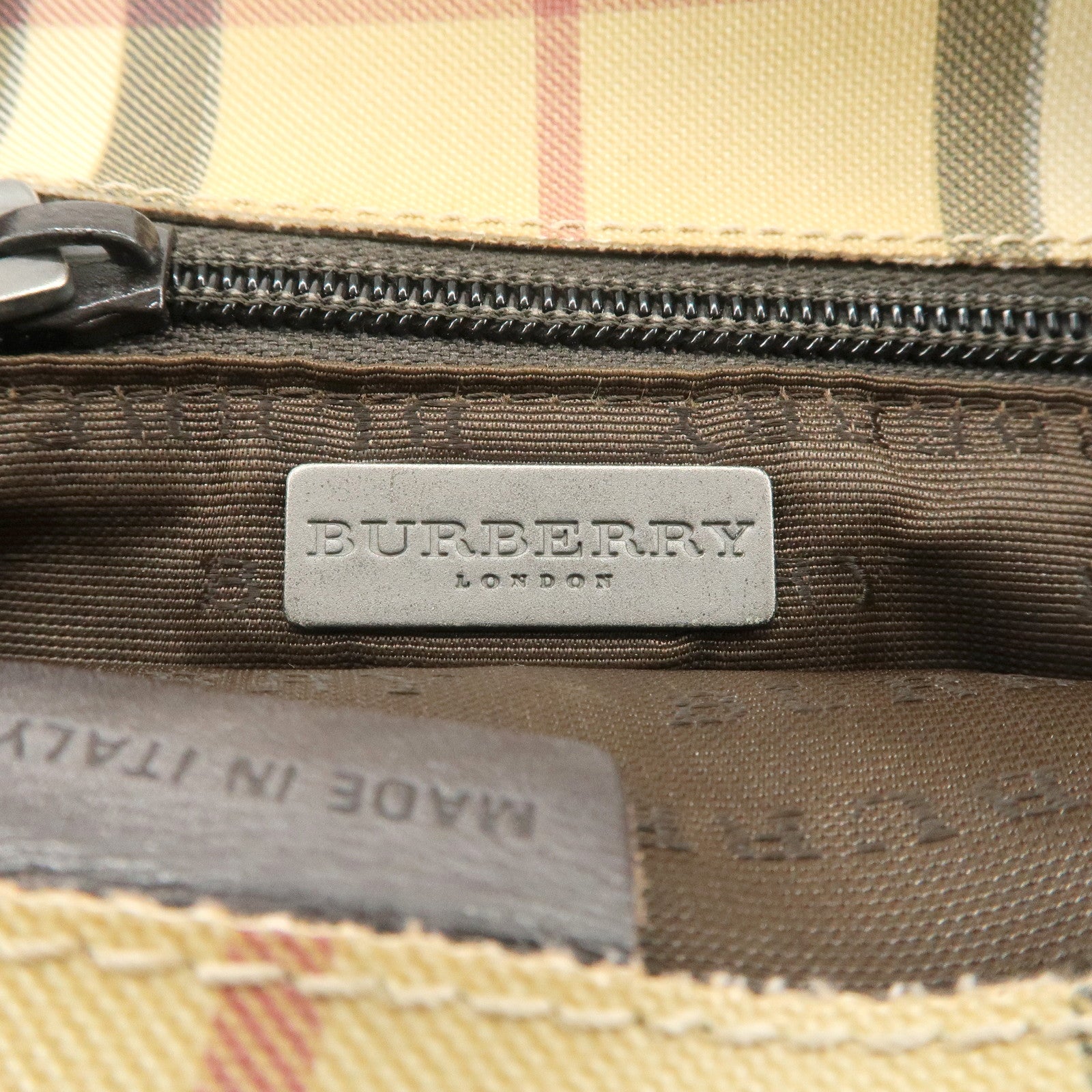 BURBERRY Nova Plaid PVC Leather Tote Bag Beige Brown