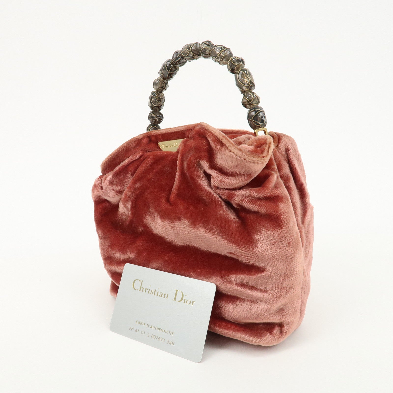 Christian Dior Satin Velour Hand Bag Pink Brown Small Used