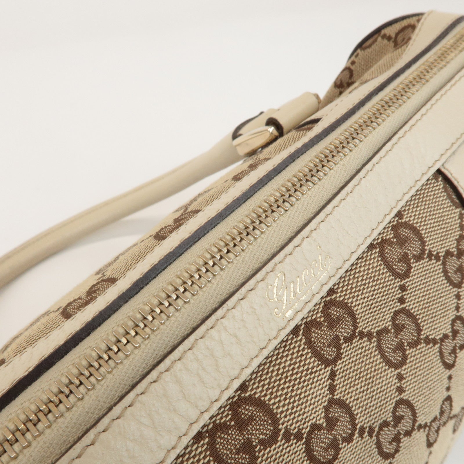 GUCCI Abbey GG Canvas Leather Hand Bag Beige Ivory 130942 Used