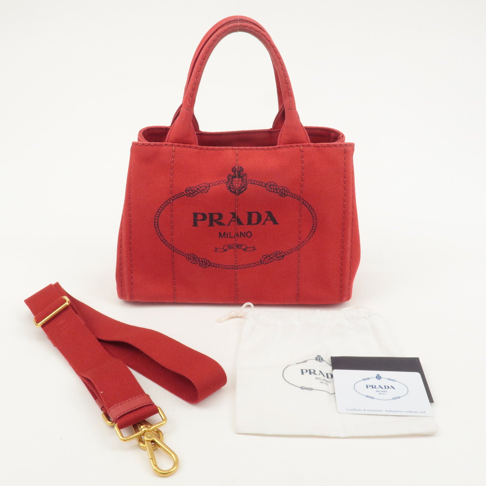 PRADA Logo Canapa Canvas 2 Way Shoulder Bag Hand Bag Red 1BG439