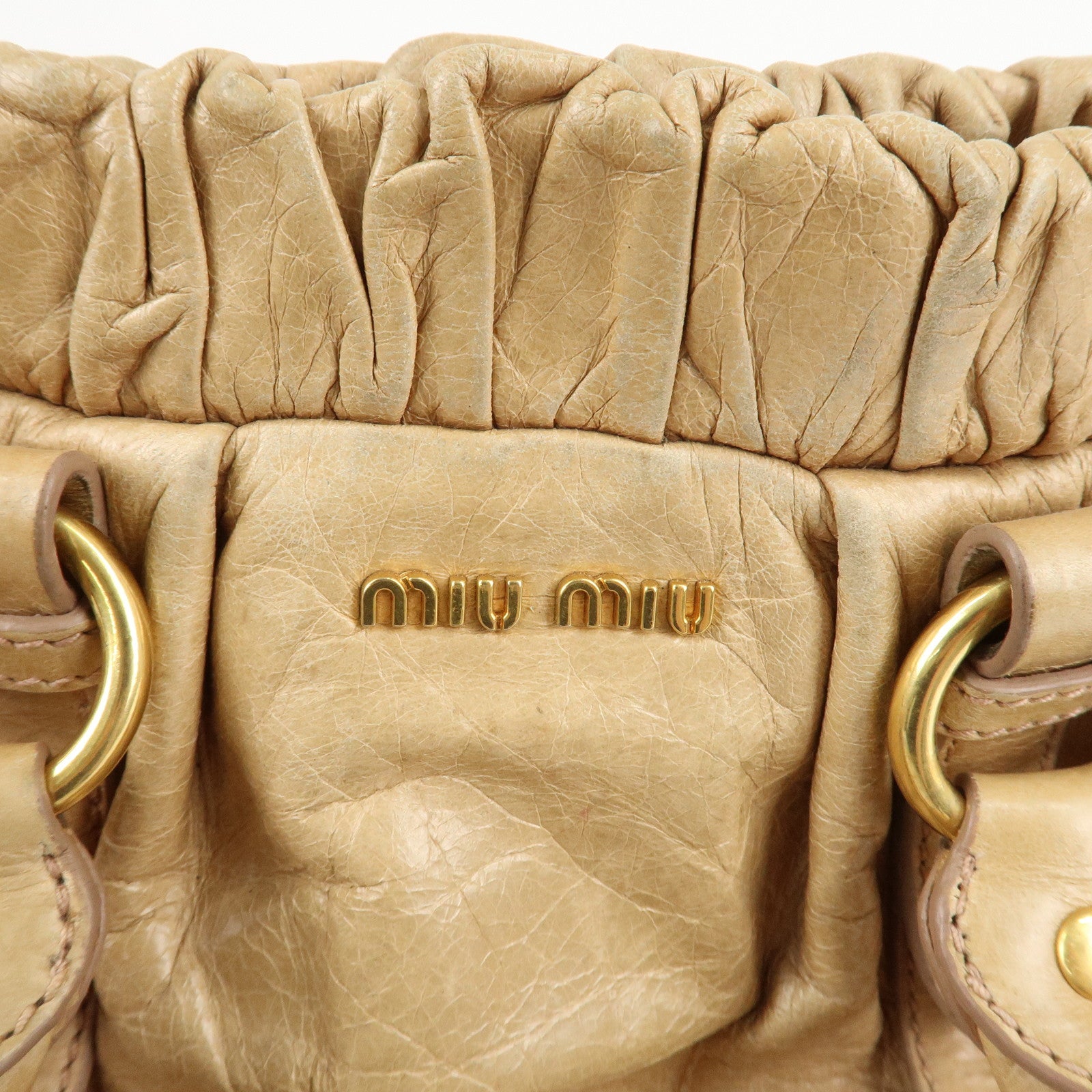 MIU MIU Logo Leather 2WAY Bag Shoulder Bag Hand Bag Beige Used