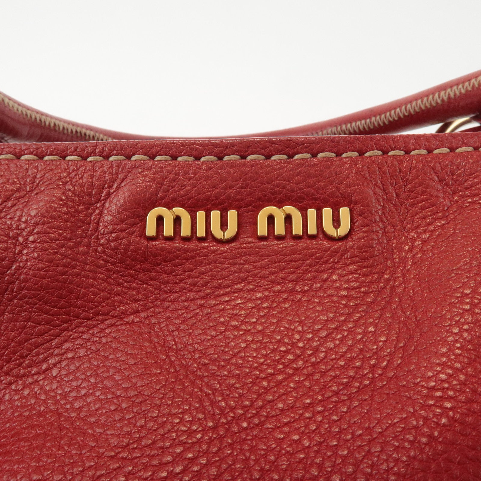 MIU MIU Logo Leather Shoulder Bag Tote Bag Red Used