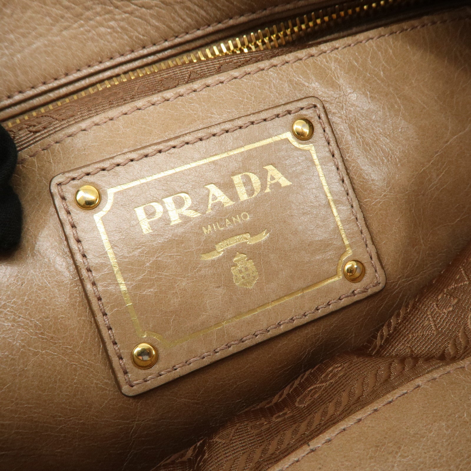 PRADA Leather Shoulder Bag Hand Bag Beige BR4984 Used