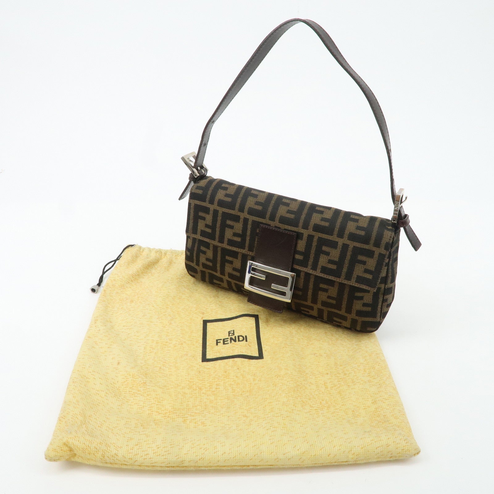 FENDI Mamma Baguette Zucca Canvas Leather Shoulder Bag 26424 Used